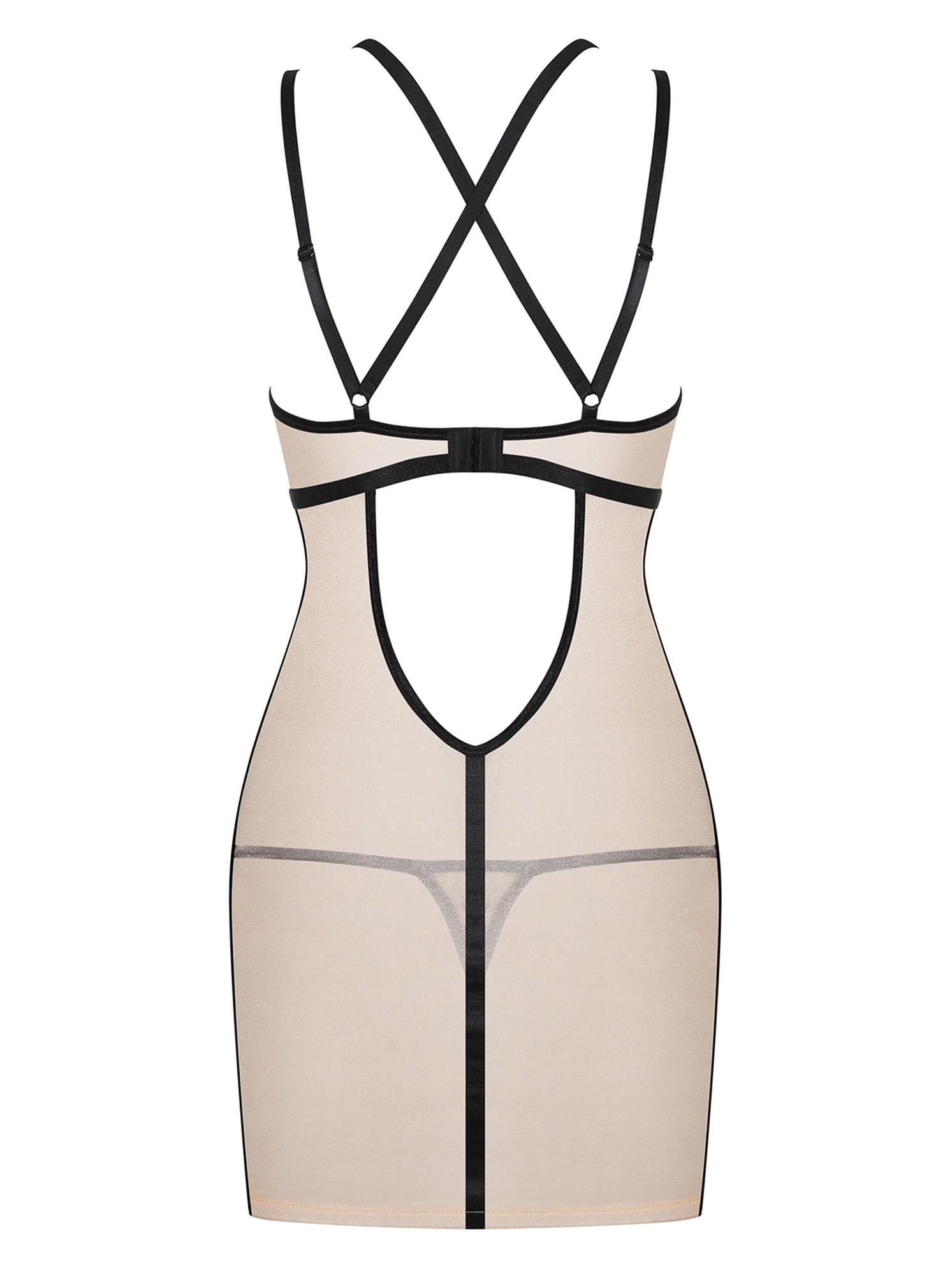 Сорочка и стринги Obsessive Nudelia, S/M (телесный)