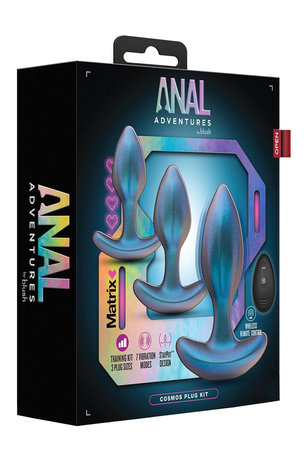 Zestaw korków analnych Anal Adventures Matrix Cosmos Plug Kit, 3 szt (niebieski)