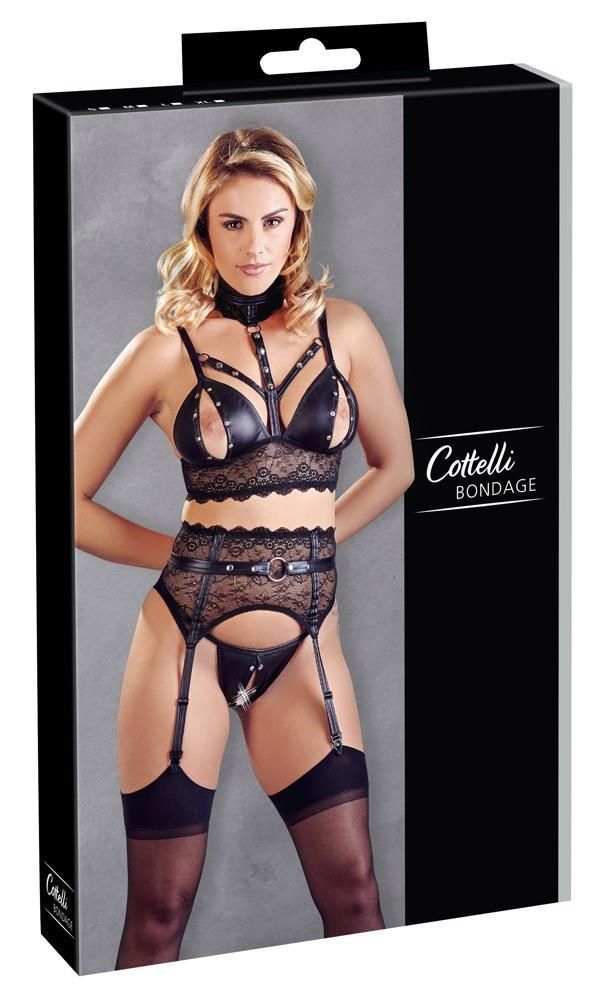 Эротический комплект Cottelli Collection Bondage Bra Suspender, S (черный)