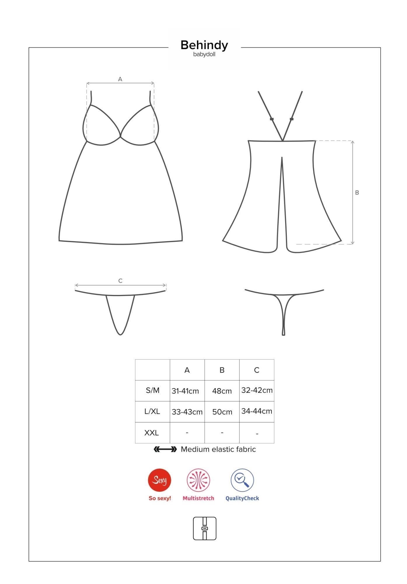 Zestaw negliż + majtki typu stringi Obsessive Behindy, L/XL (czarny)