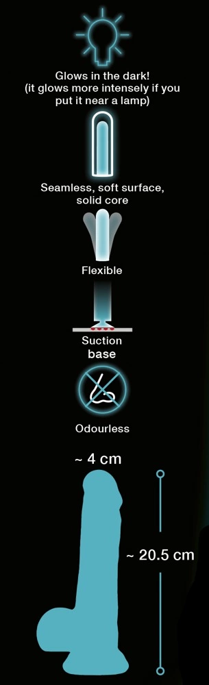 Фаллоимитатор Glow in the Dark Silicone Dildo, 20.5 см (голубой)