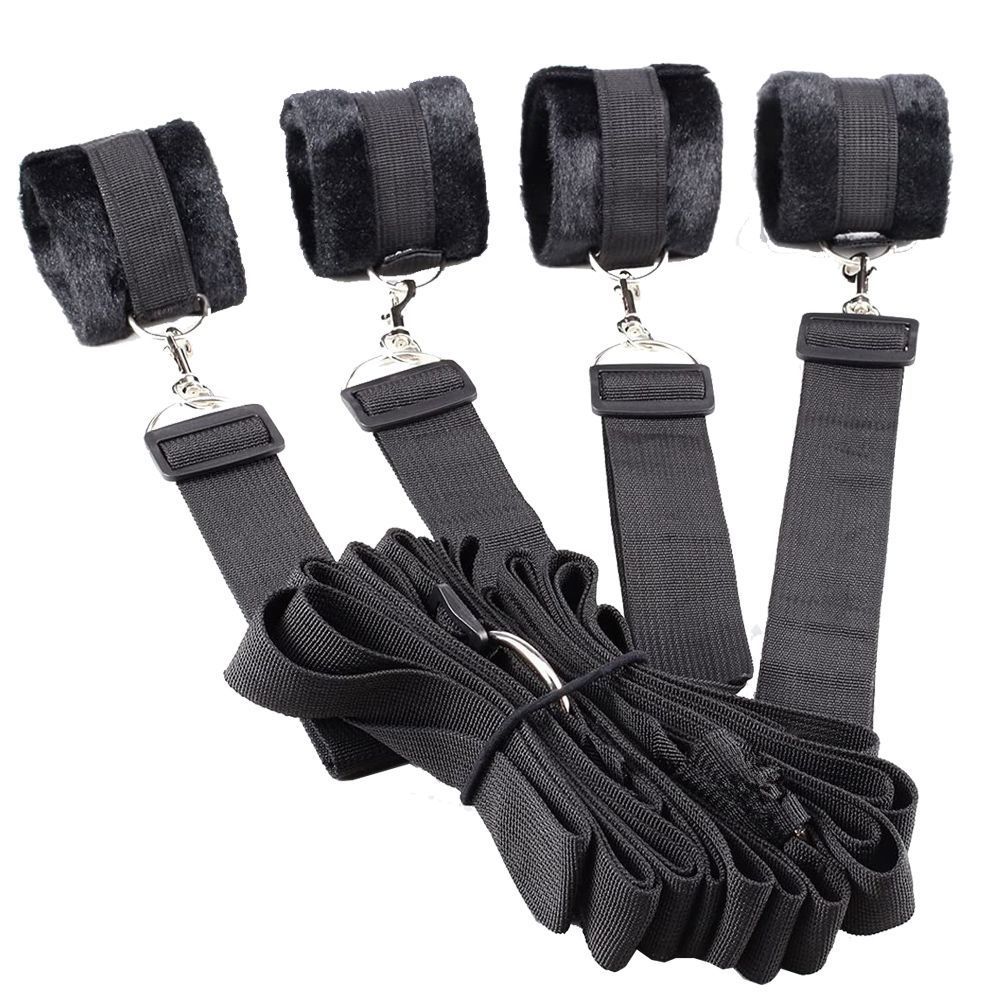 Ограничительный ремень для рук и ног для кровати с маской для глаз Fetish Tentation (черный)