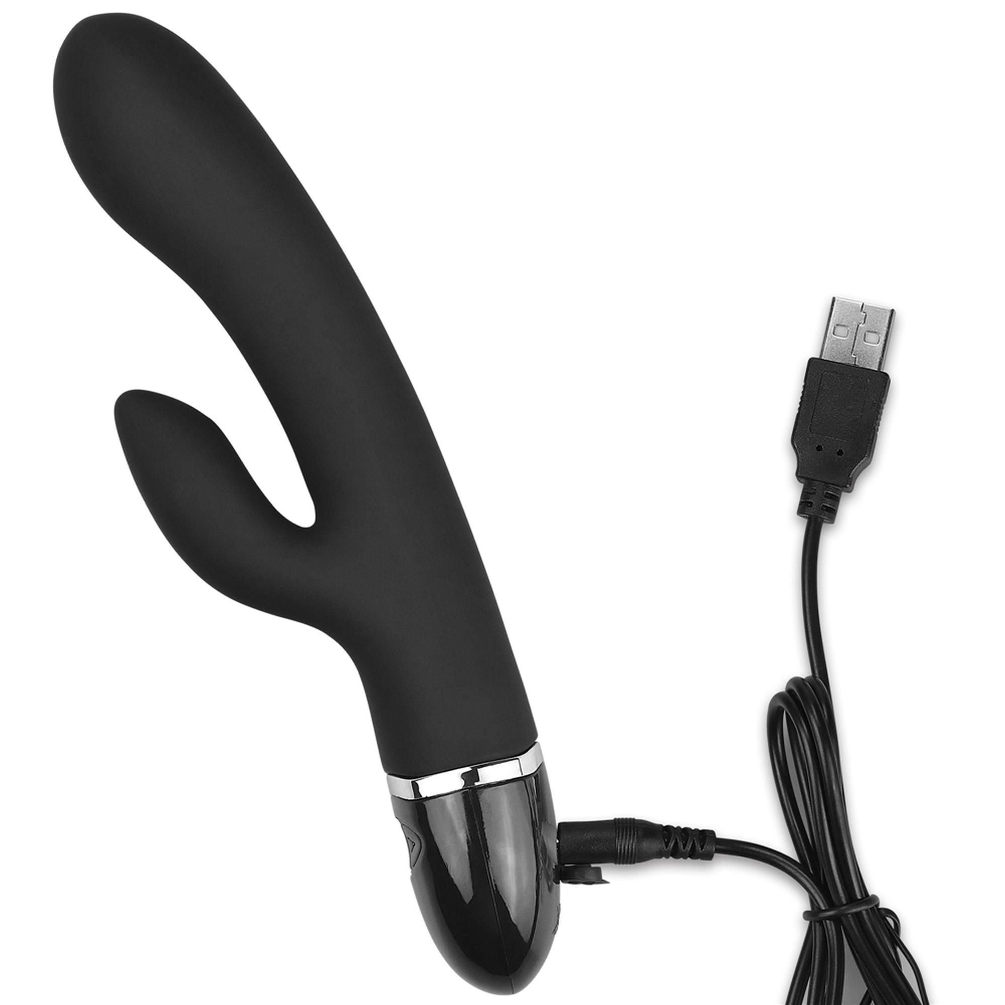Wibrator królik LoveToy O-Sensual Clit Duo Climax, 21 cm (czarny)