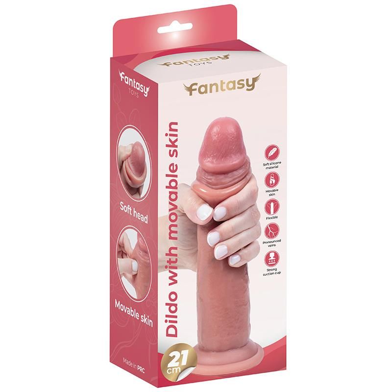 Dildo Fantasy movable foreskin, 21 cm (w kolorze cielistym)