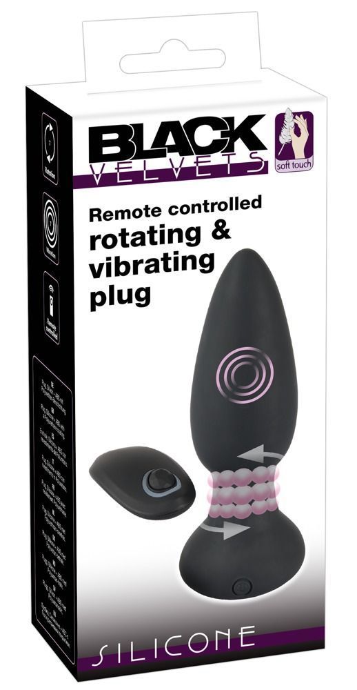 Korek analny Black Velvets Rotating & Vibrating Plug, 14 cm (czarny)