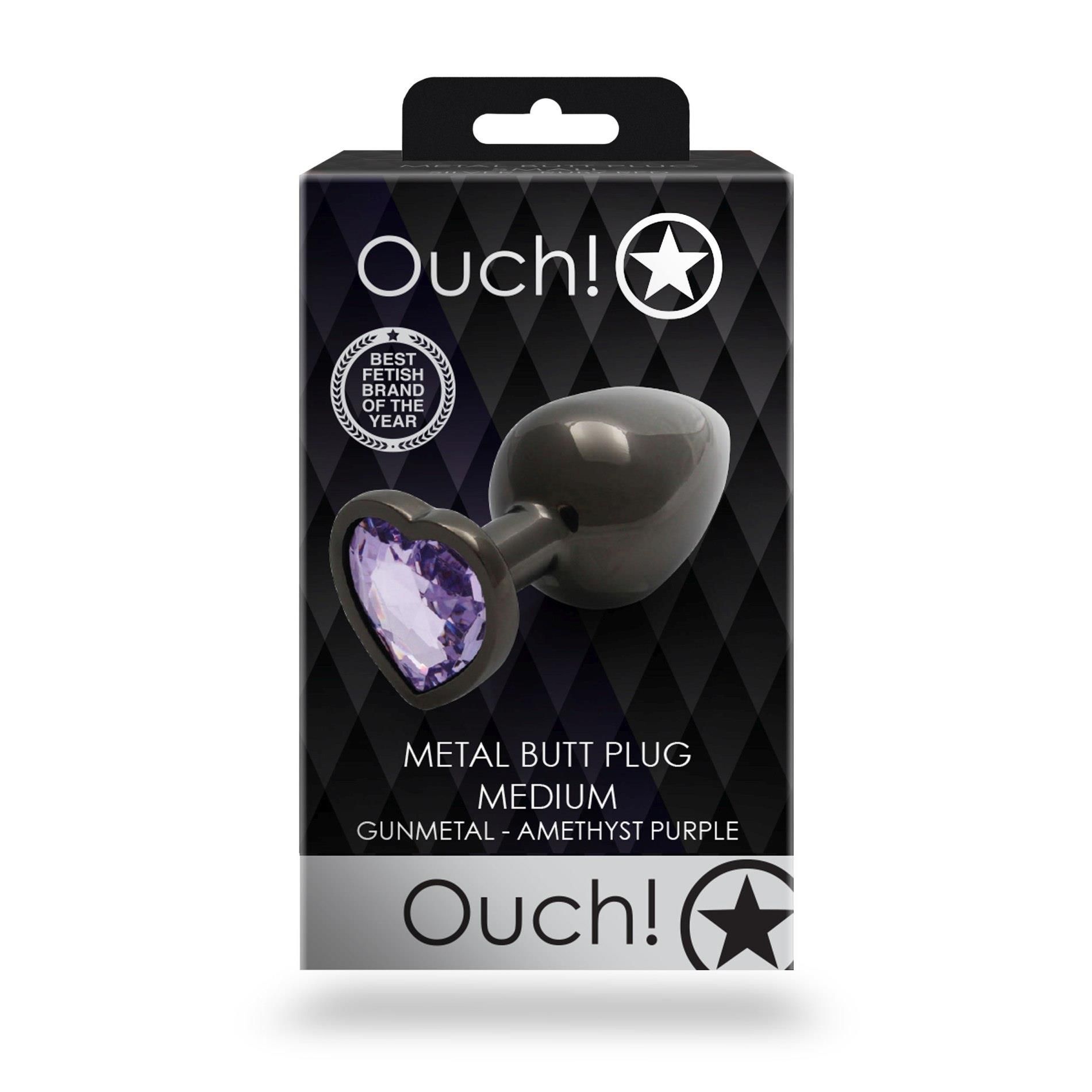 Korek analny Ouch! Heart Gem Butt Plug Medium, 8 cm (czarny)