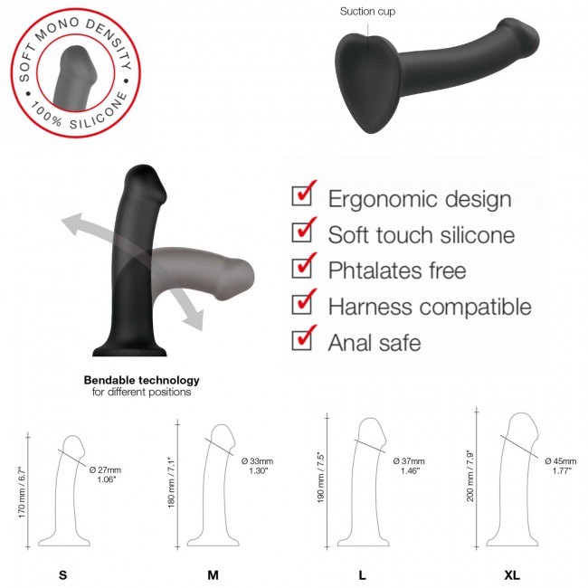 Dildo Strap-On-Me Dual Density Bendable XL, 20 cm (szary)