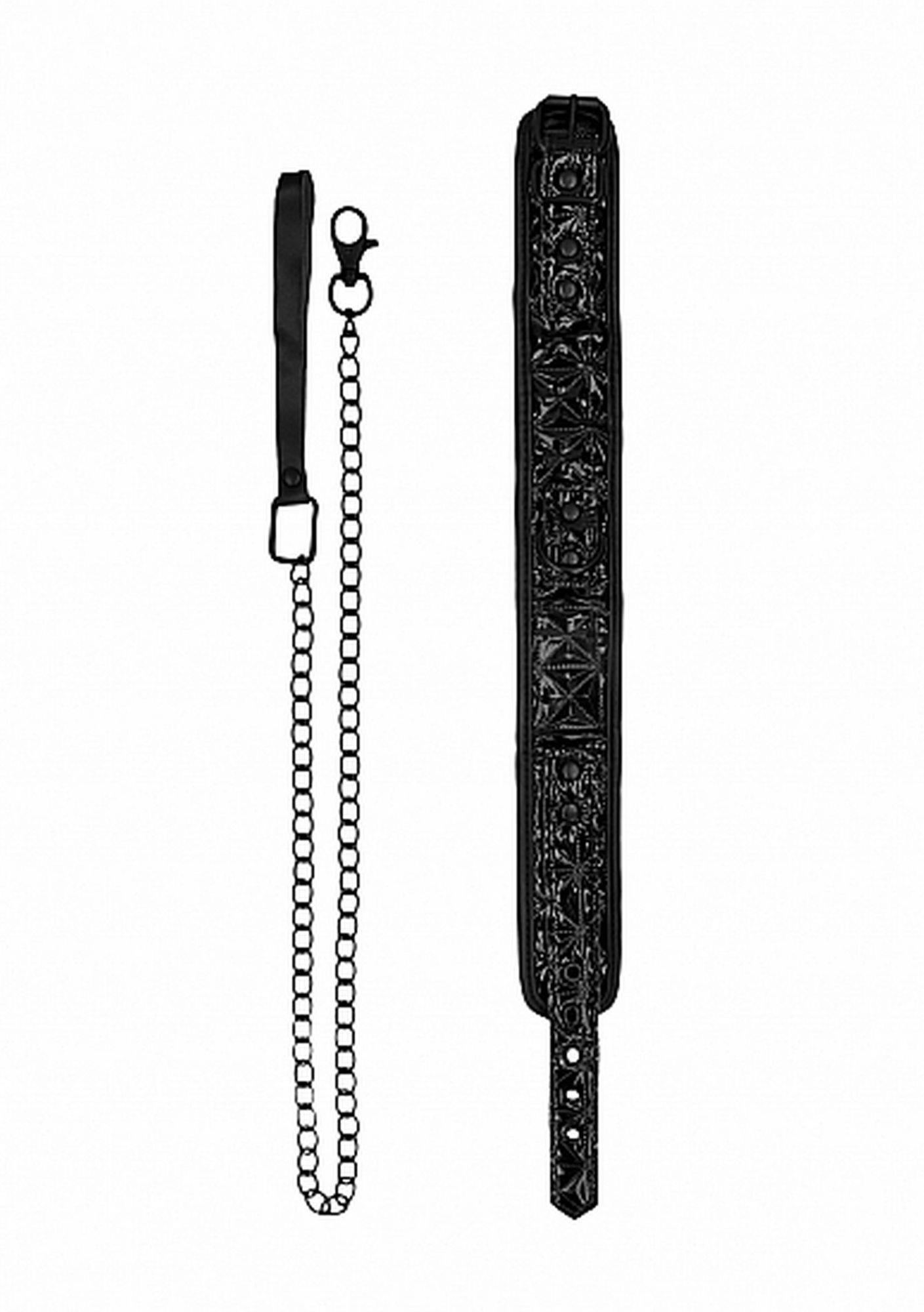 Ouch Luxury Collar with Leash - Obroża ze smyczą, Czarny, 52.5 cm