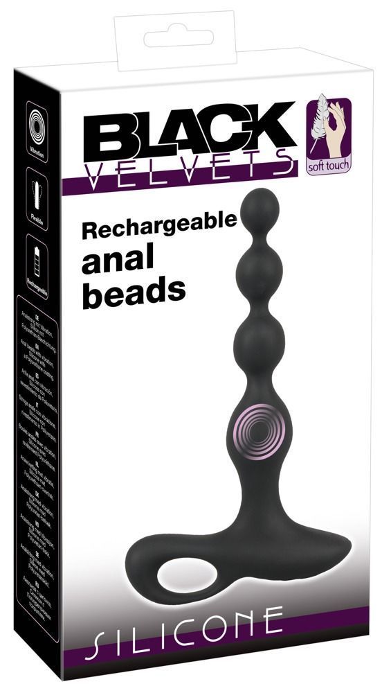 Анальные бусы с вибрацие, Black Velvets, 20 см (черный)