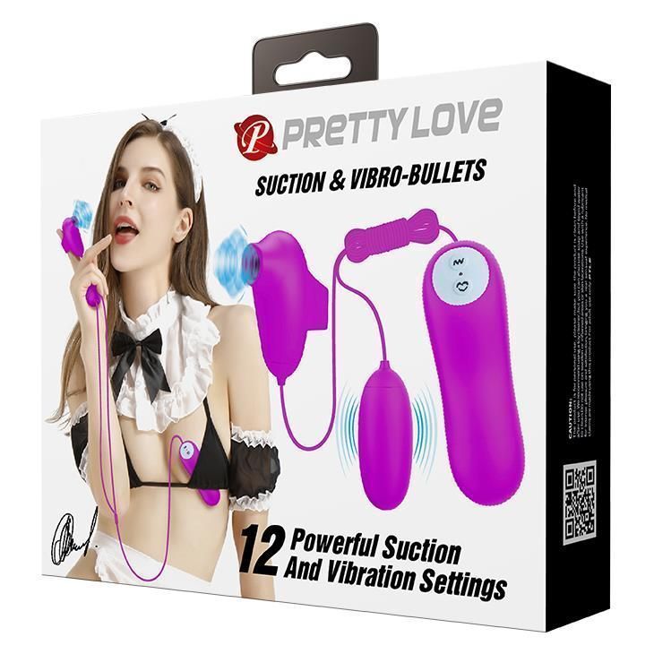 Вібратор з вакуумним стимулятором клітора Pretty Love Suction & Vibro Bullets (рожевий)
