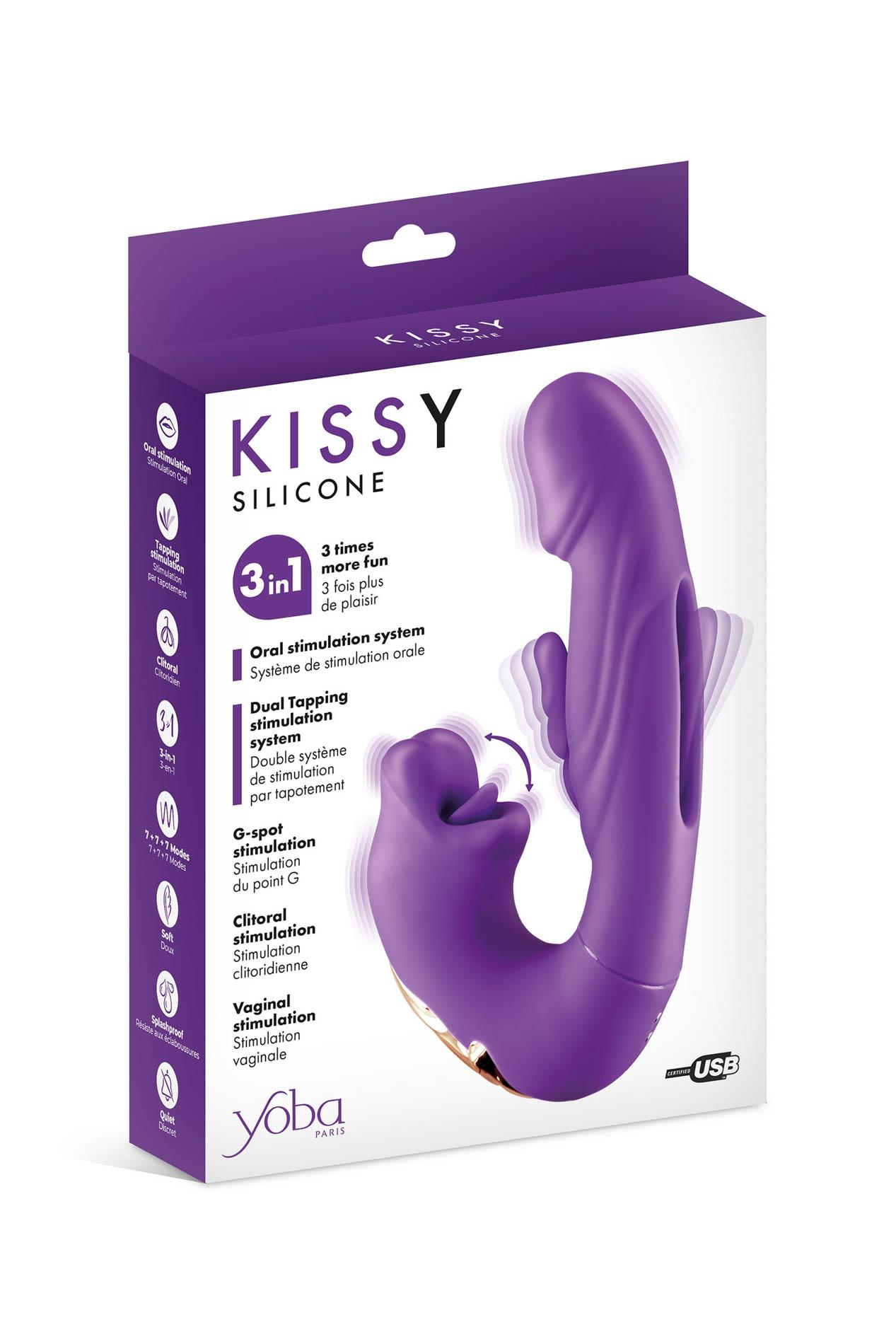 YOBA Kissy 3-in-1 Rabbit - Wibrator królik, Fioletowy, 17.6 cm