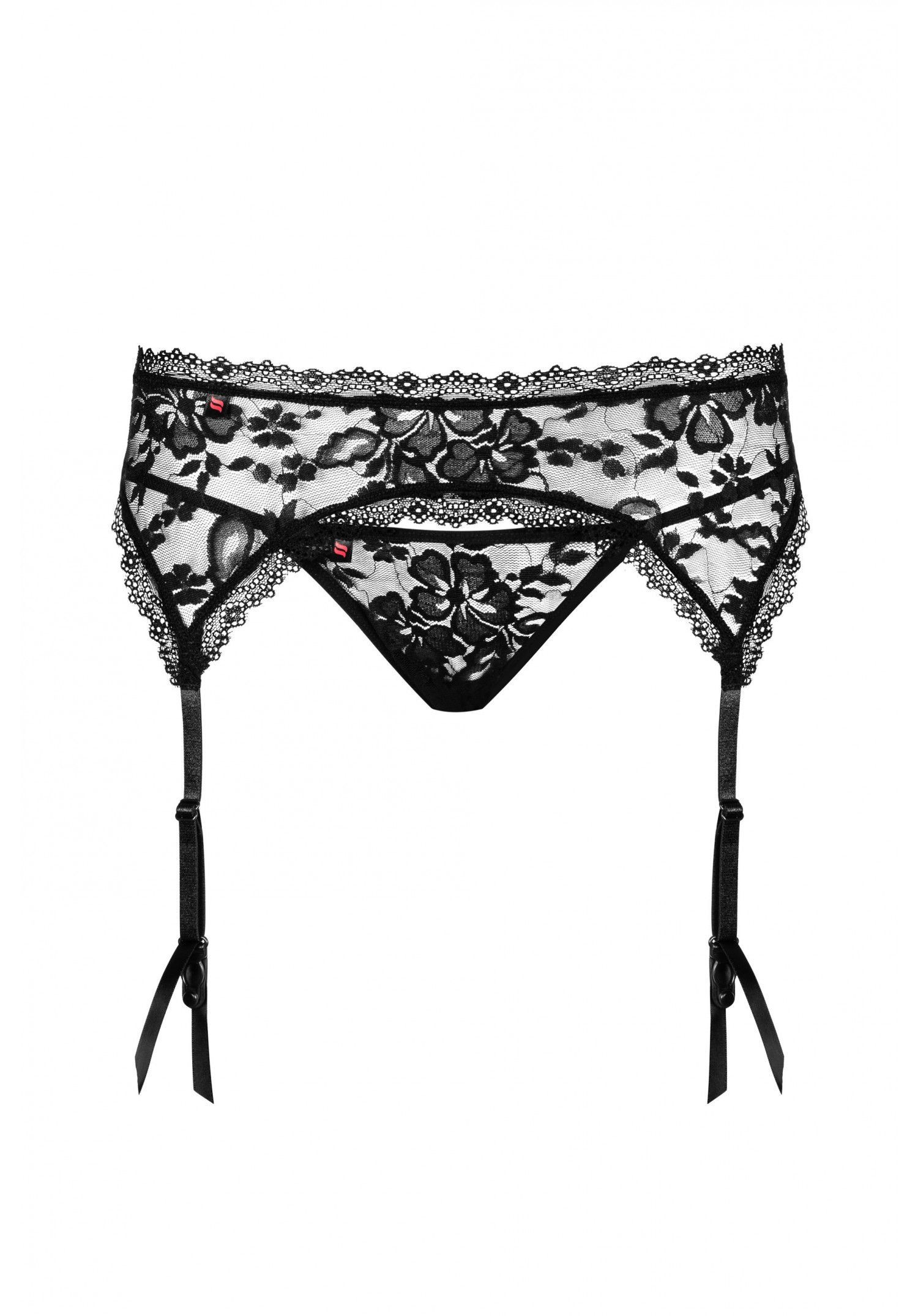Ажурный пояс со стрингами Obsessive Catia, S/M (чёрный)