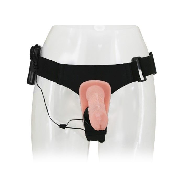 Двойной страпон с вибрацией LyBaile Ultra Passionate Harness, 17 см (телесный)