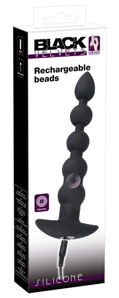 Анальная цепочка с вибрацией Black Velvets Rechargeable Beads, 21 см (черный)