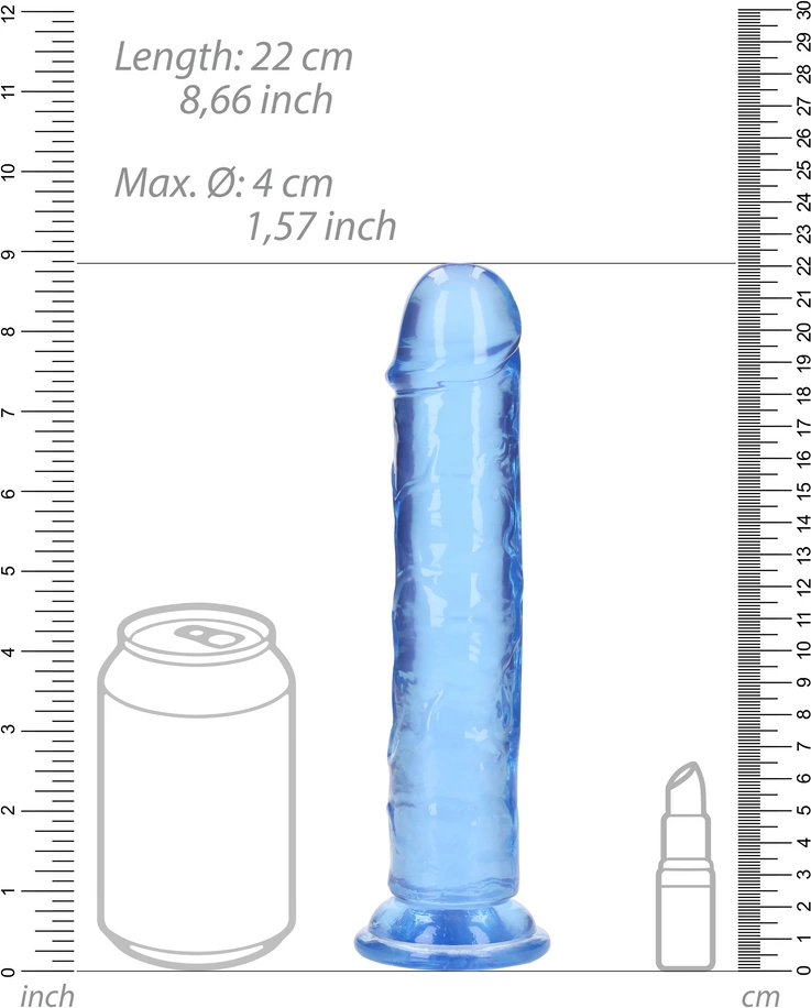 Фаллоимитатор RealRock Crystal Clear 8'', 22 см (голубой)