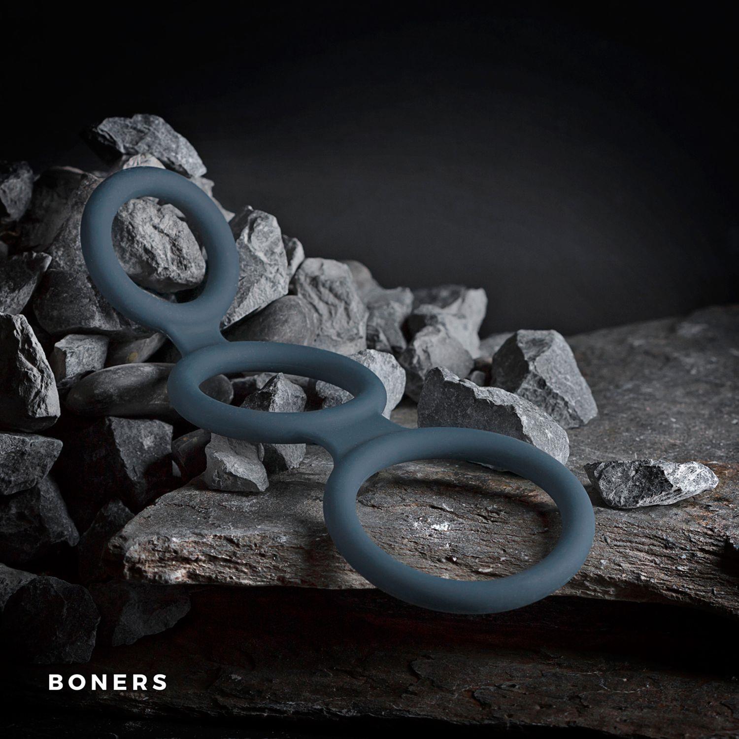 Ерекційне кільце Boners Triple Cock Ring, 18 см (сірий)
