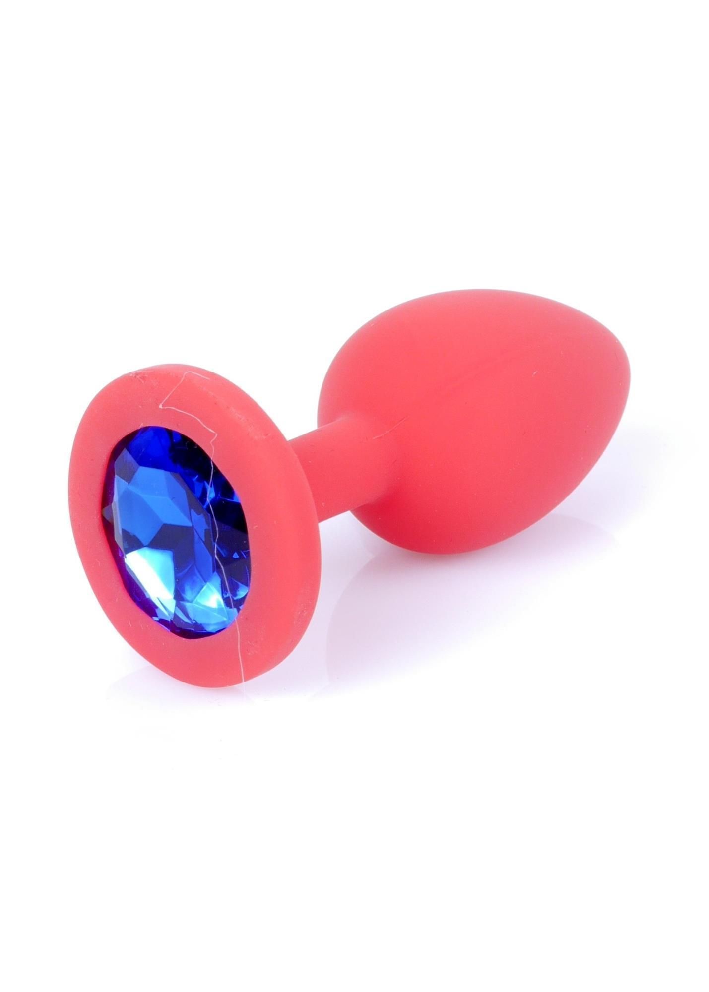 Силіконова анальна пробка з кристалом Boss Silikon Plug Jewellery Red Small, 7 см (синій)