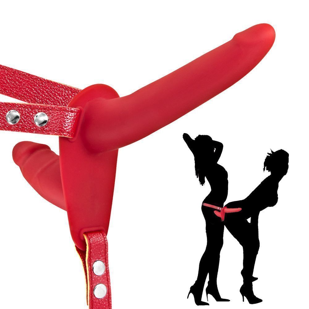Двойной страпон Fetish Tentation Strap-On With Double Dildo, 15 см (красный)