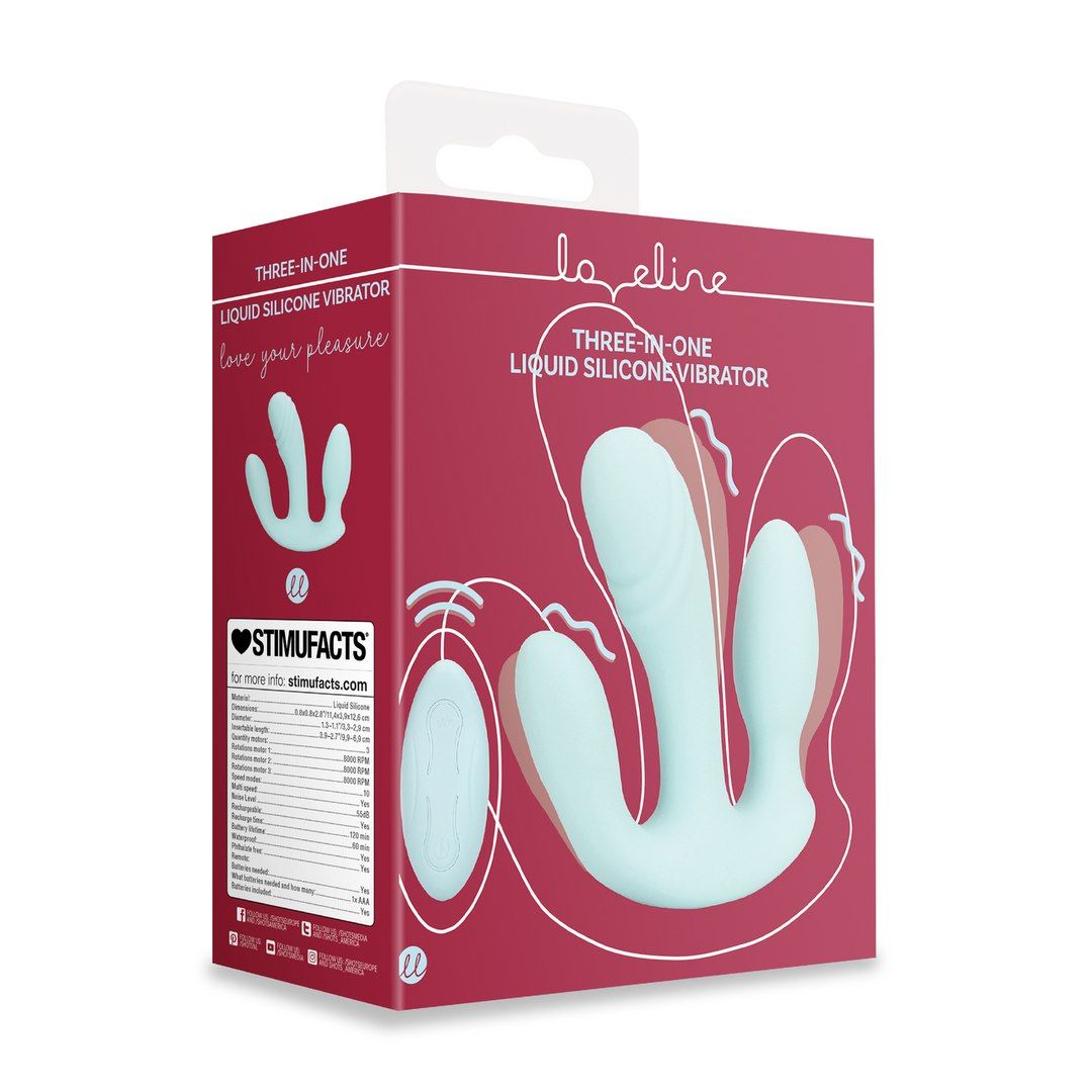 Вібратор Shots Three-In-One Liquid Silicone Vibrator, 11.4 см (блакитний)