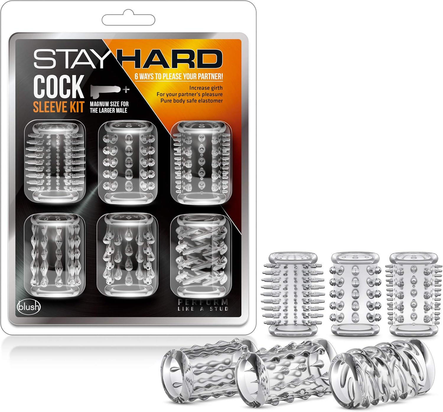 Насадка на пенис Blush Stay Hard Cock Sleeve Kit, 6 шт. (прозрачный)