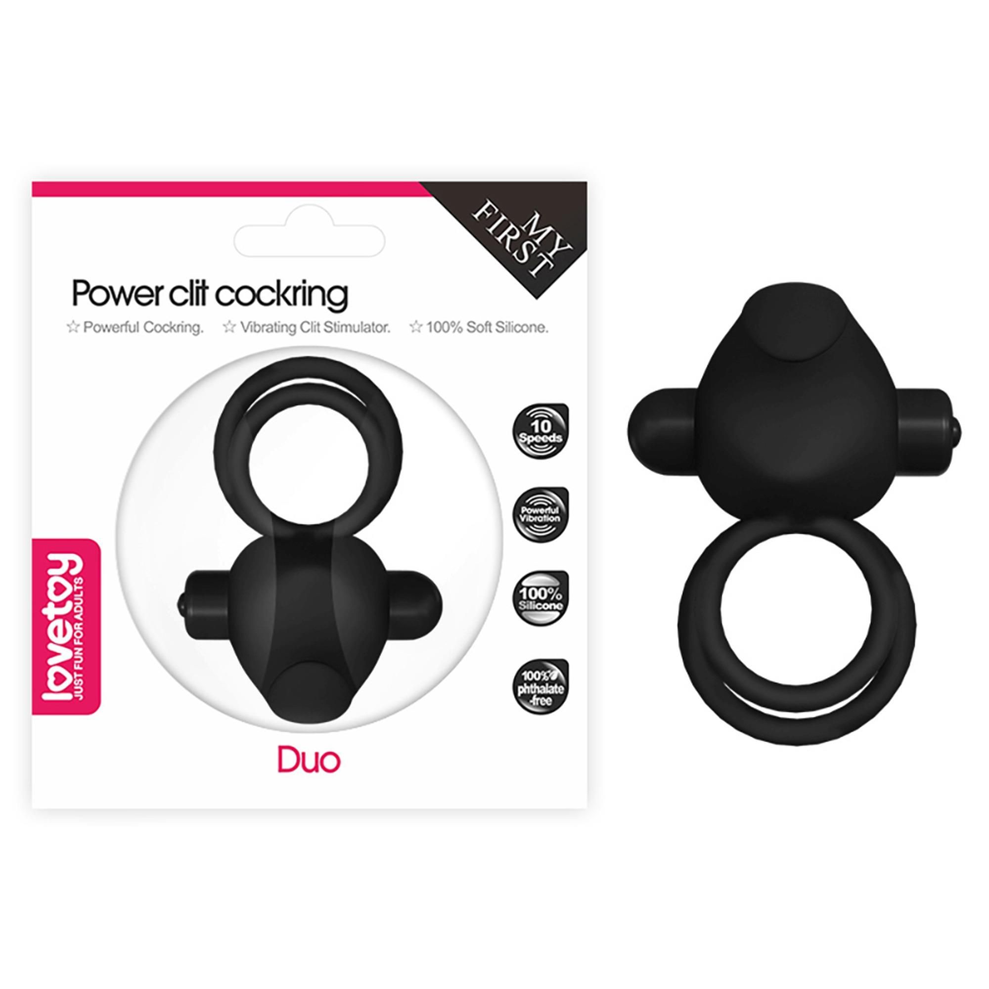 Эрекционное кольцо Lovetoy Power Clit Duo, 7.5 см (черный)