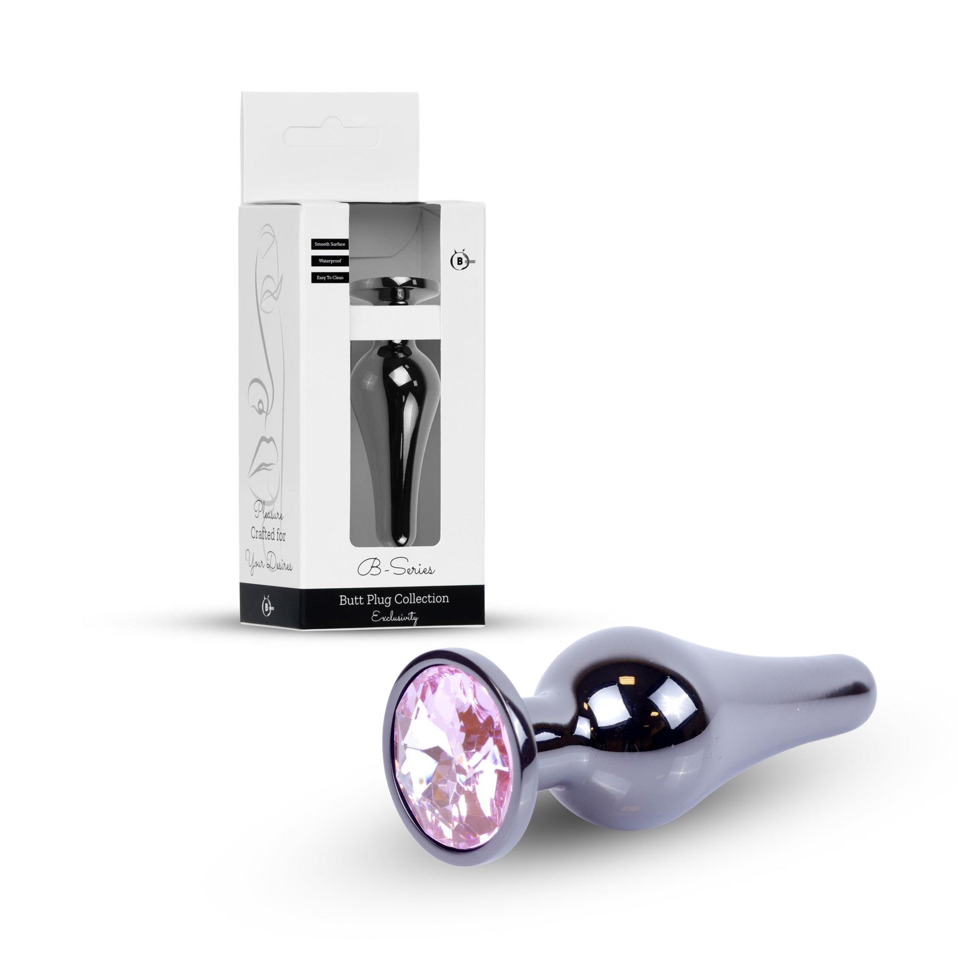 Korek analny B-Series HeavyFun Dark Silver, 9.5 cm (jasnoróżowy)