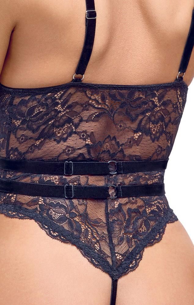 Боди Cottelli Lingerie Lace otwarte, M (черный)