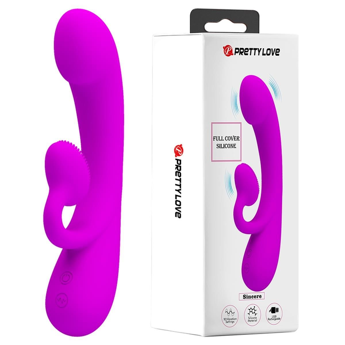Вибратор-кролик Pretty Love Full Cover Silicone Sincere, 17 см (фиолетовый)