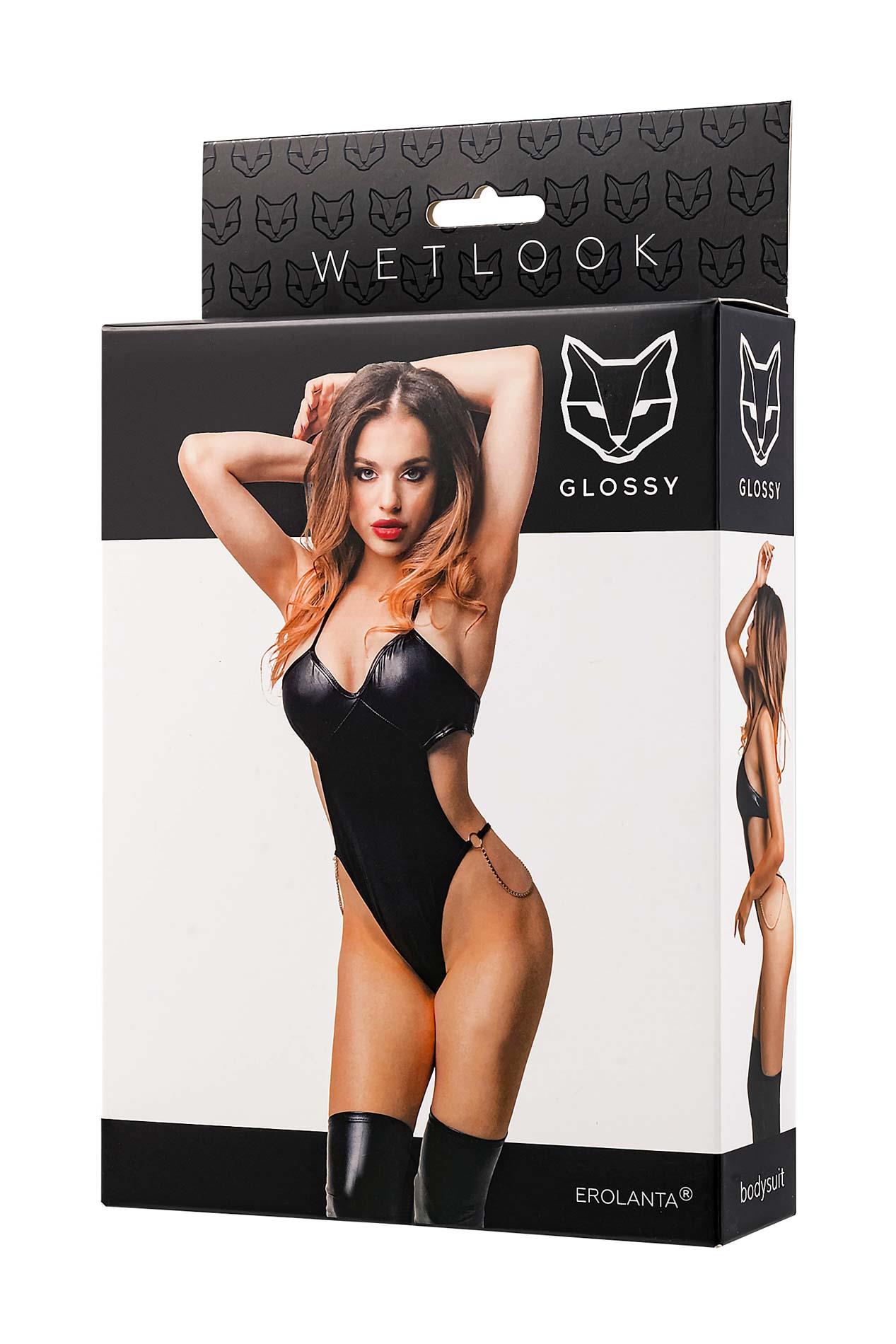 Боди Glossy Reina wetlook, M (черный)