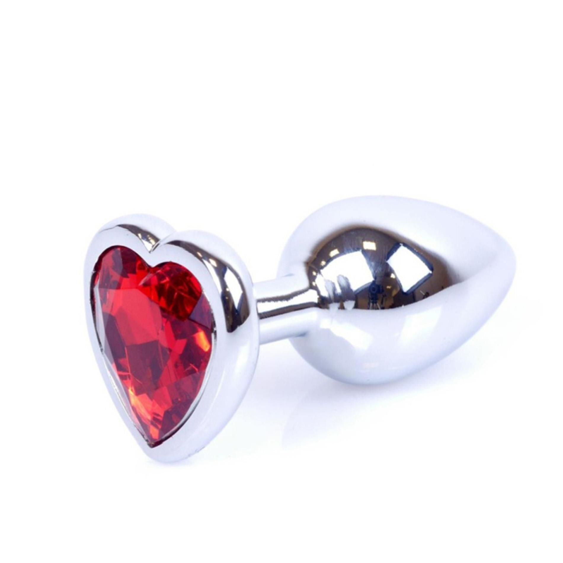 Korek analny B - Series HeavyFun Jewellery Silver Heart, 7 cm (czerwony)