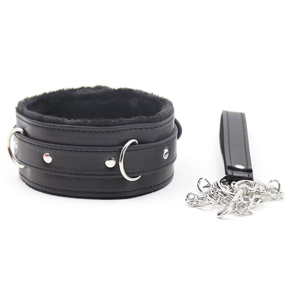 FETISH ADDICT Collar With Metal Leash - Obroża ze smyczą, Czarny, 78.5 cm