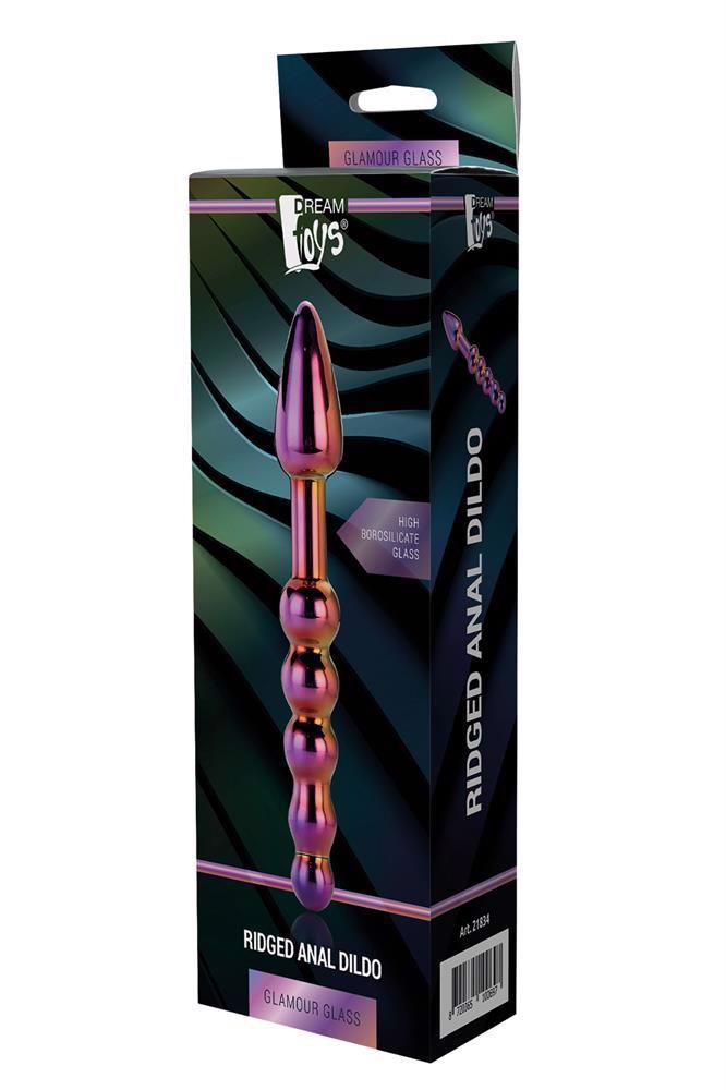 Анальный фаллоимитатор Glamour Glass Ridged Anal Dildo, 18 см (радужный)