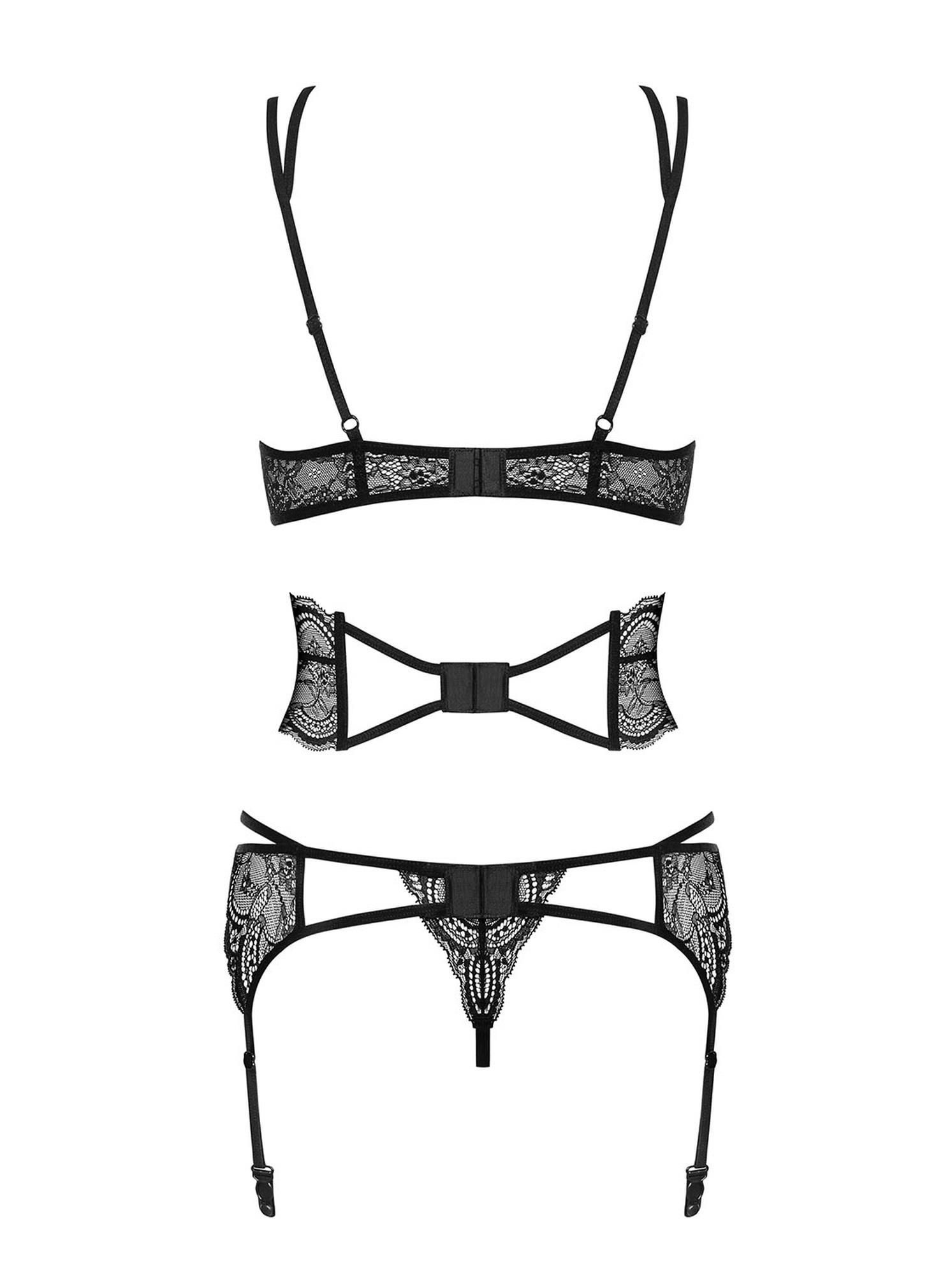Кружевной комплект белья Obsessive Frivolla, S/M (черный)