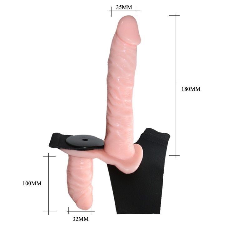 Двойной страпон с вибрацией LyBaile Ultra Passionate Harness, 17 см (телесный)