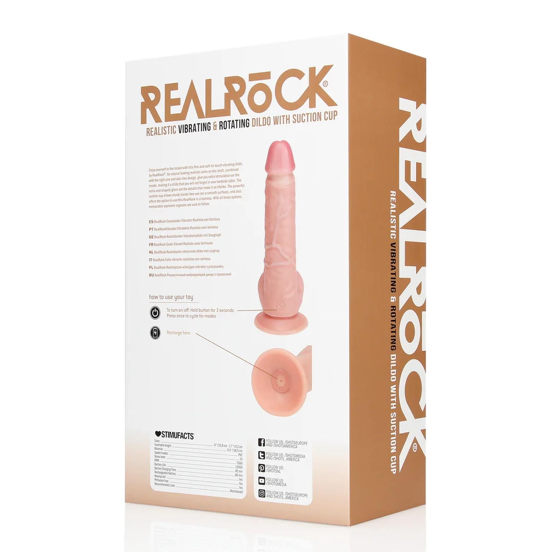 Wibrator RealRock Rotating Straight Cock with Balls 8", 20,5 cm (w kolorze cielistym)