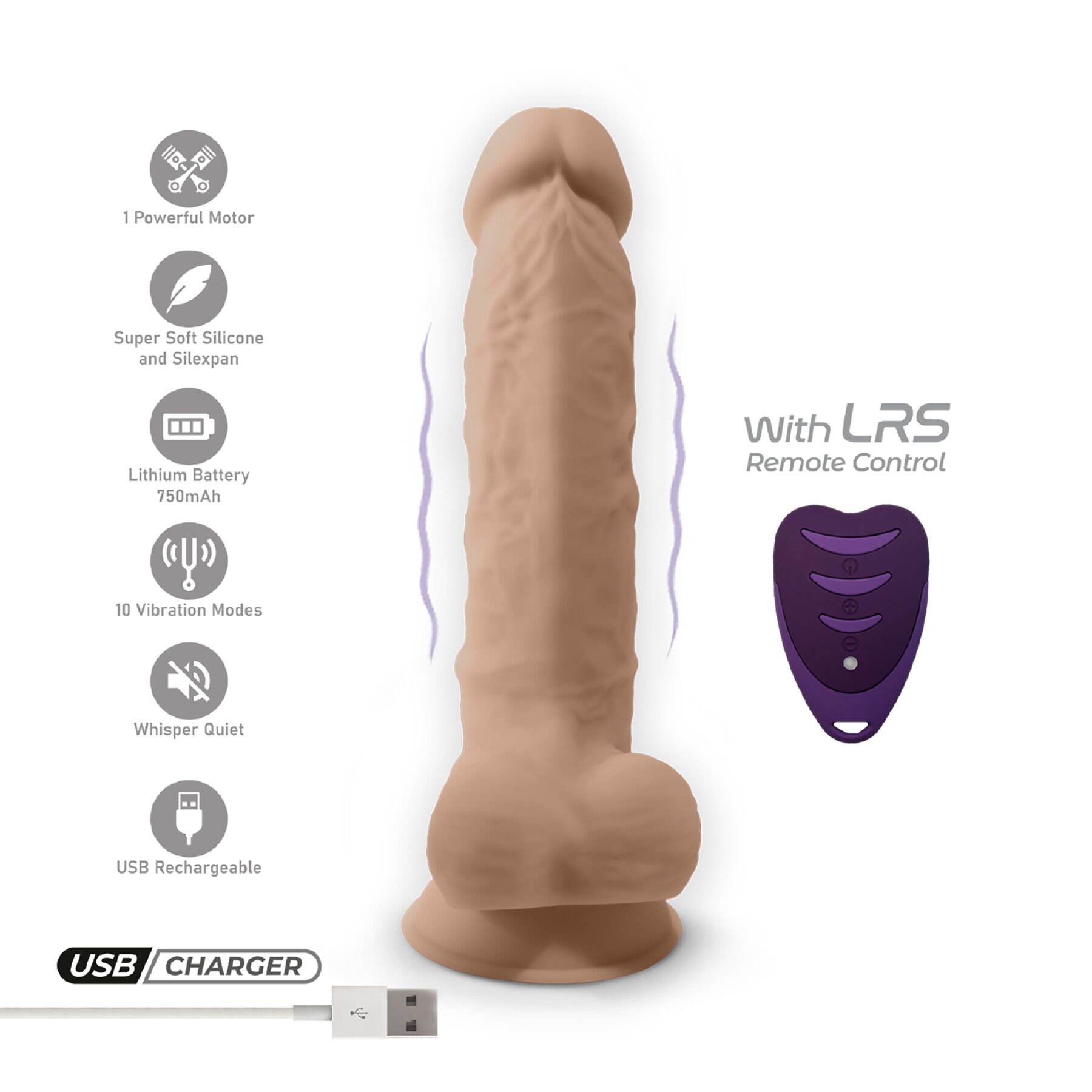 Вибратор Silexd Premium Silicone Dildo Model 1 Size 8 LRS, 20 см (телесный)