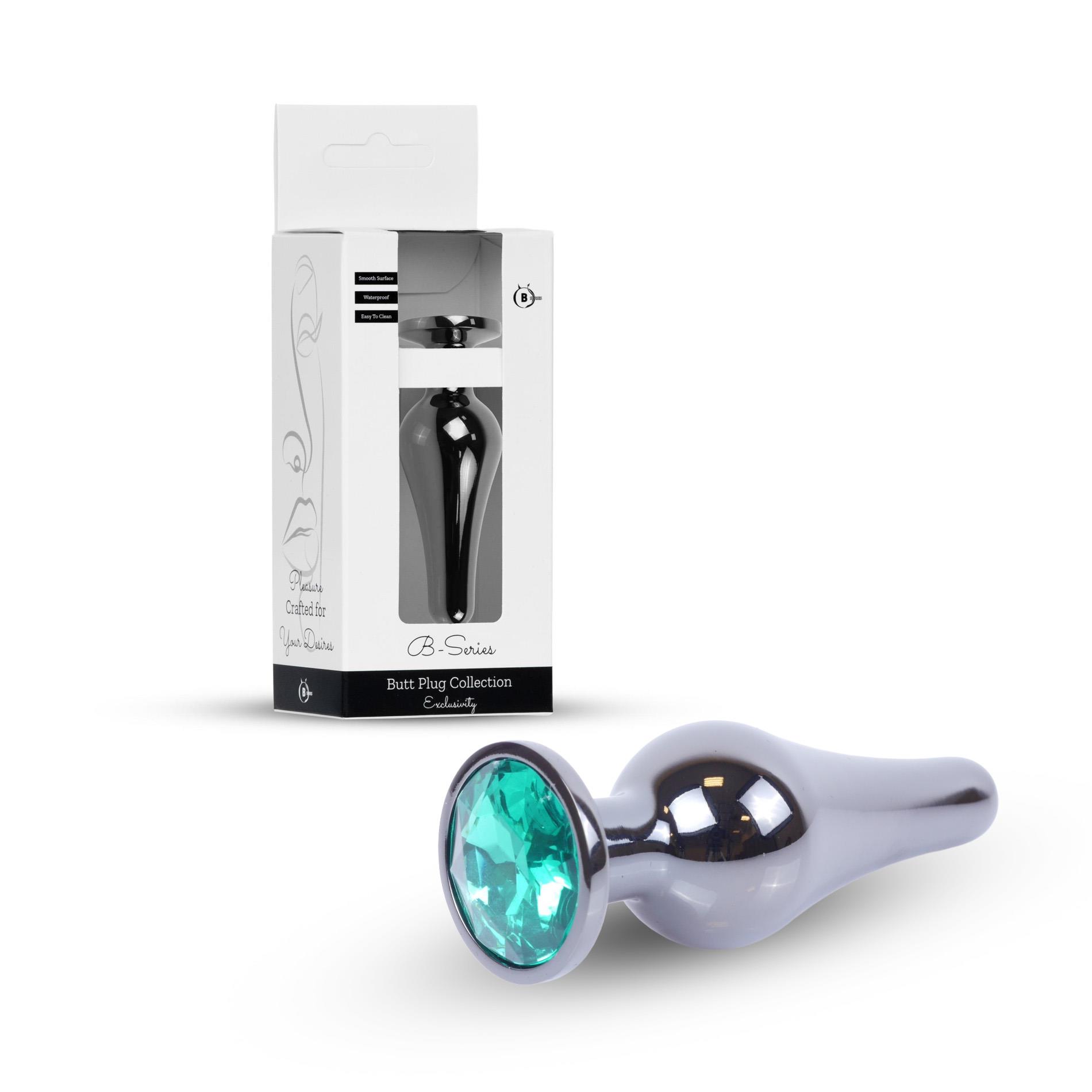 Korek analny B-Series HeavyFun Dark Silver, 9.5 cm (zielony)