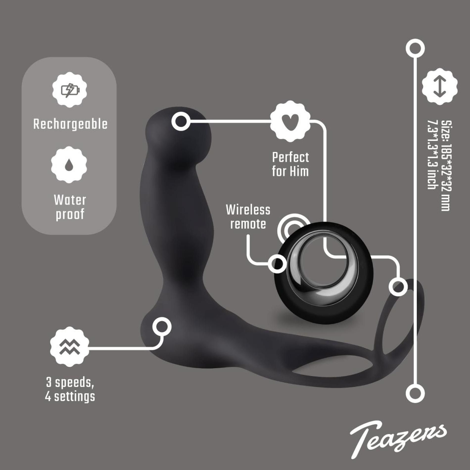 Стимулятор простаты Teazers Cock & Ball Ring, 7.5 см (черный)