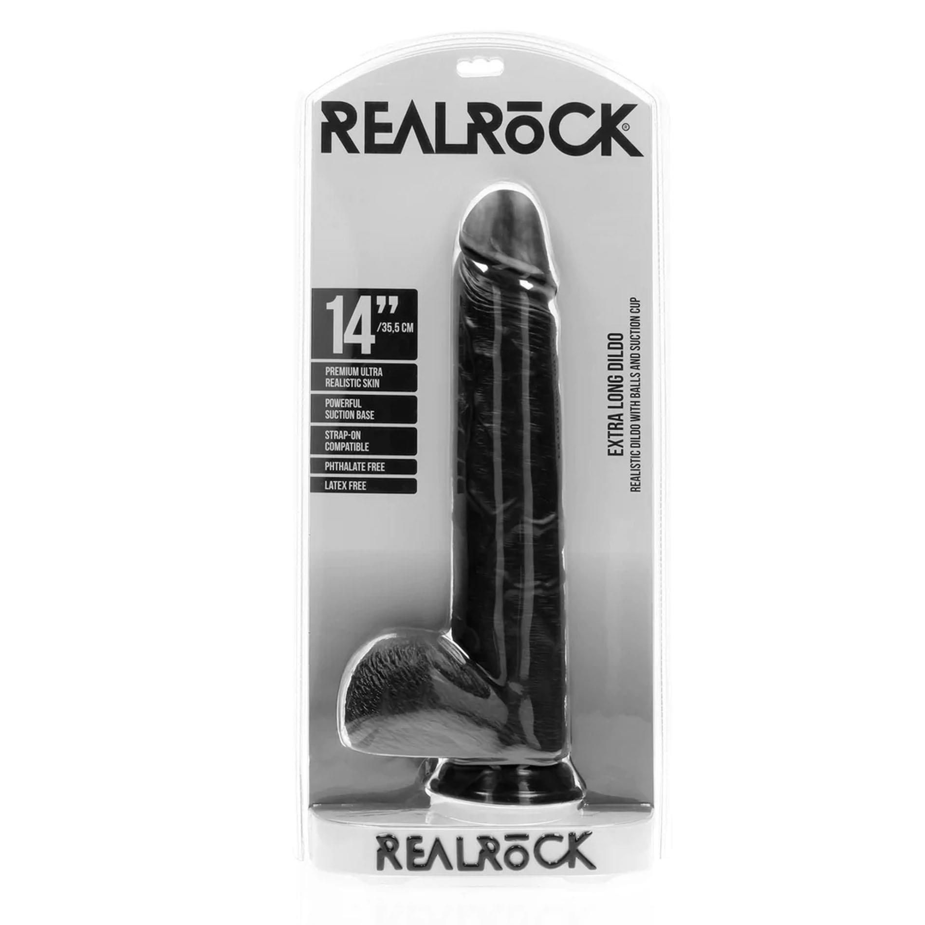 Фаллоимитатор RealRock Straight with Balls, 35.5 см (черный)