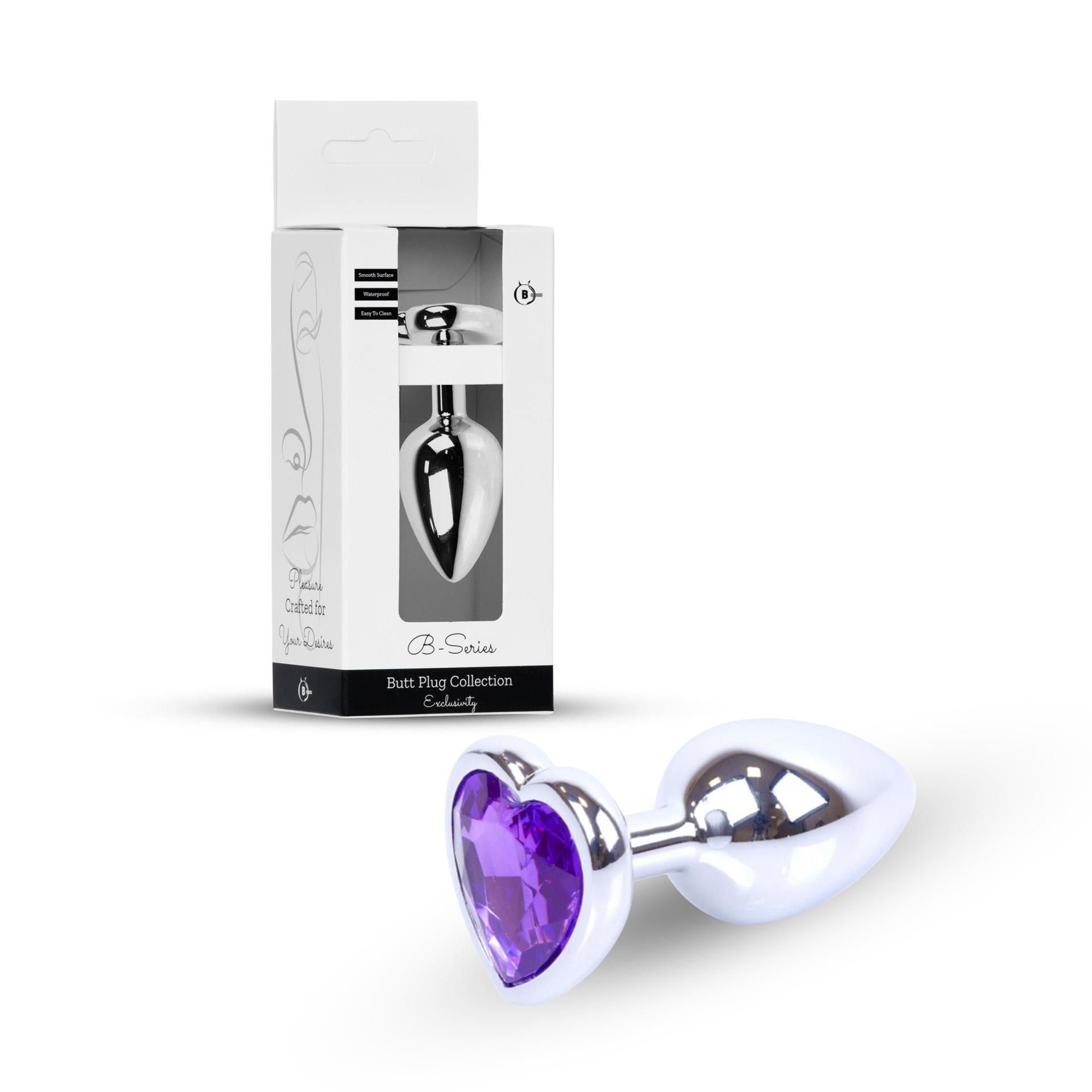 Korek analny B - Series HeavyFun Jewellery Silver Heart, 7 cm (fioletowy)