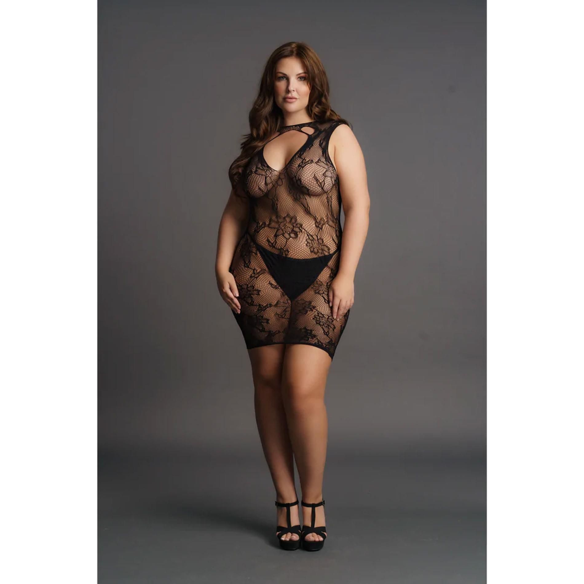 Міні-сукня Le Désir High Neck Lace, Plus Size (чорний)