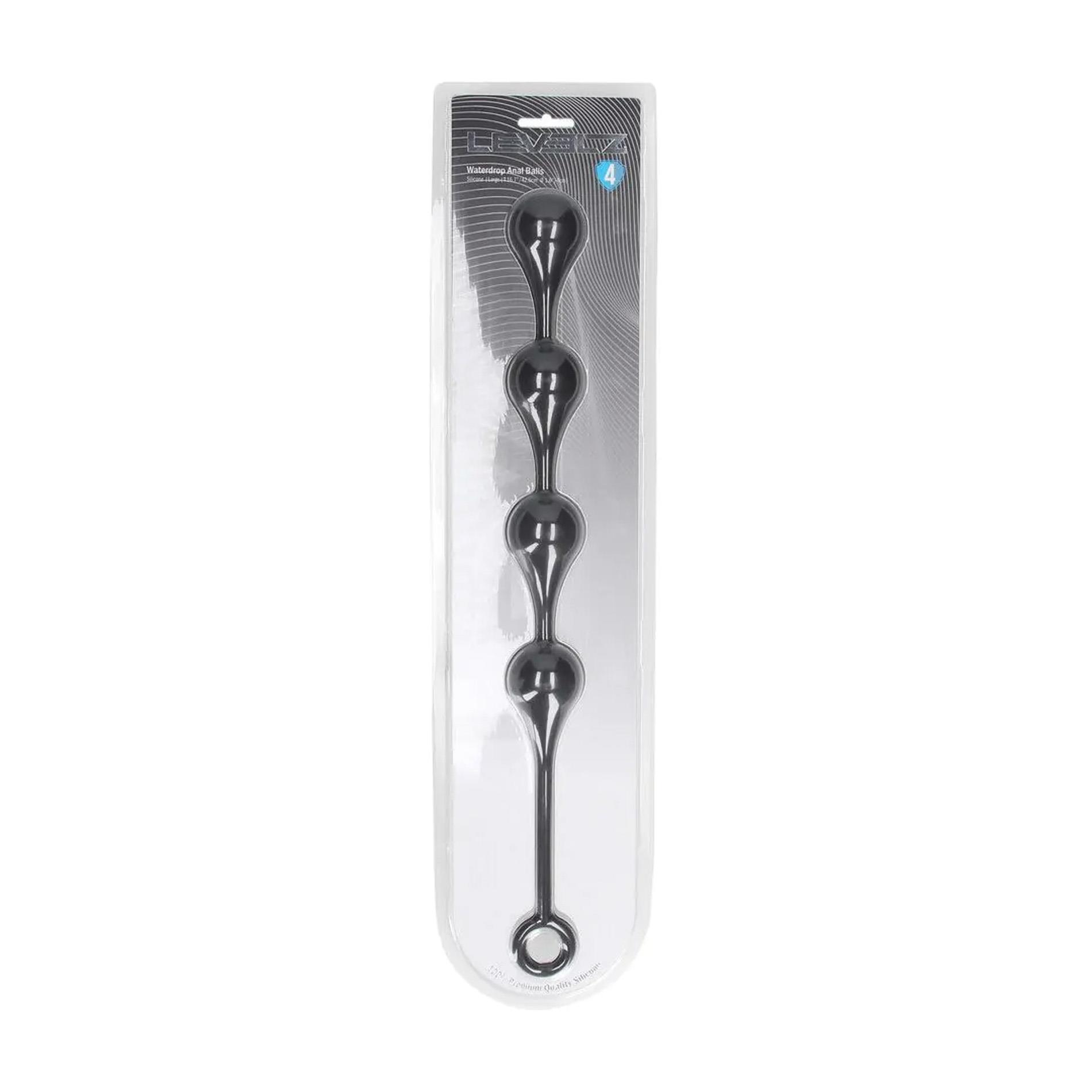 Анальные шарики Levelz by Shots Waterdrop Silicone Anal Balls L, 39.5 см (черный)