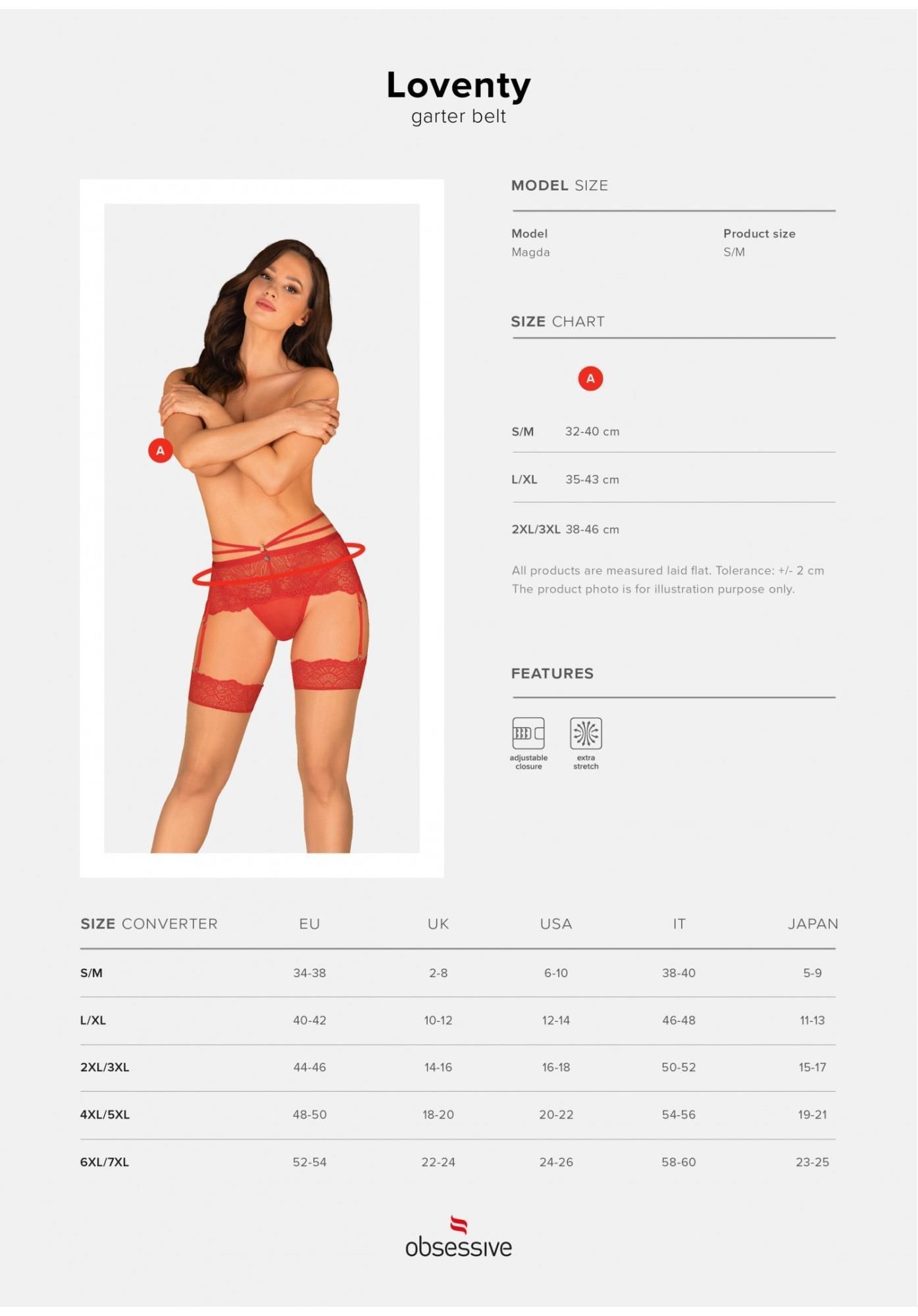 Пояс для чулок Obsessive Loventy, L/XL (красный)