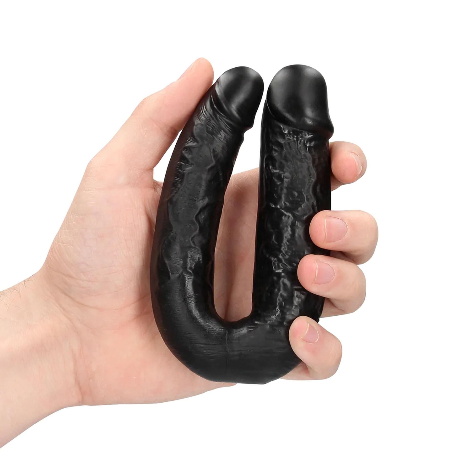 Двухсторонний фаллоимитатор RealRock U Shaped, 25.5 см (черный)