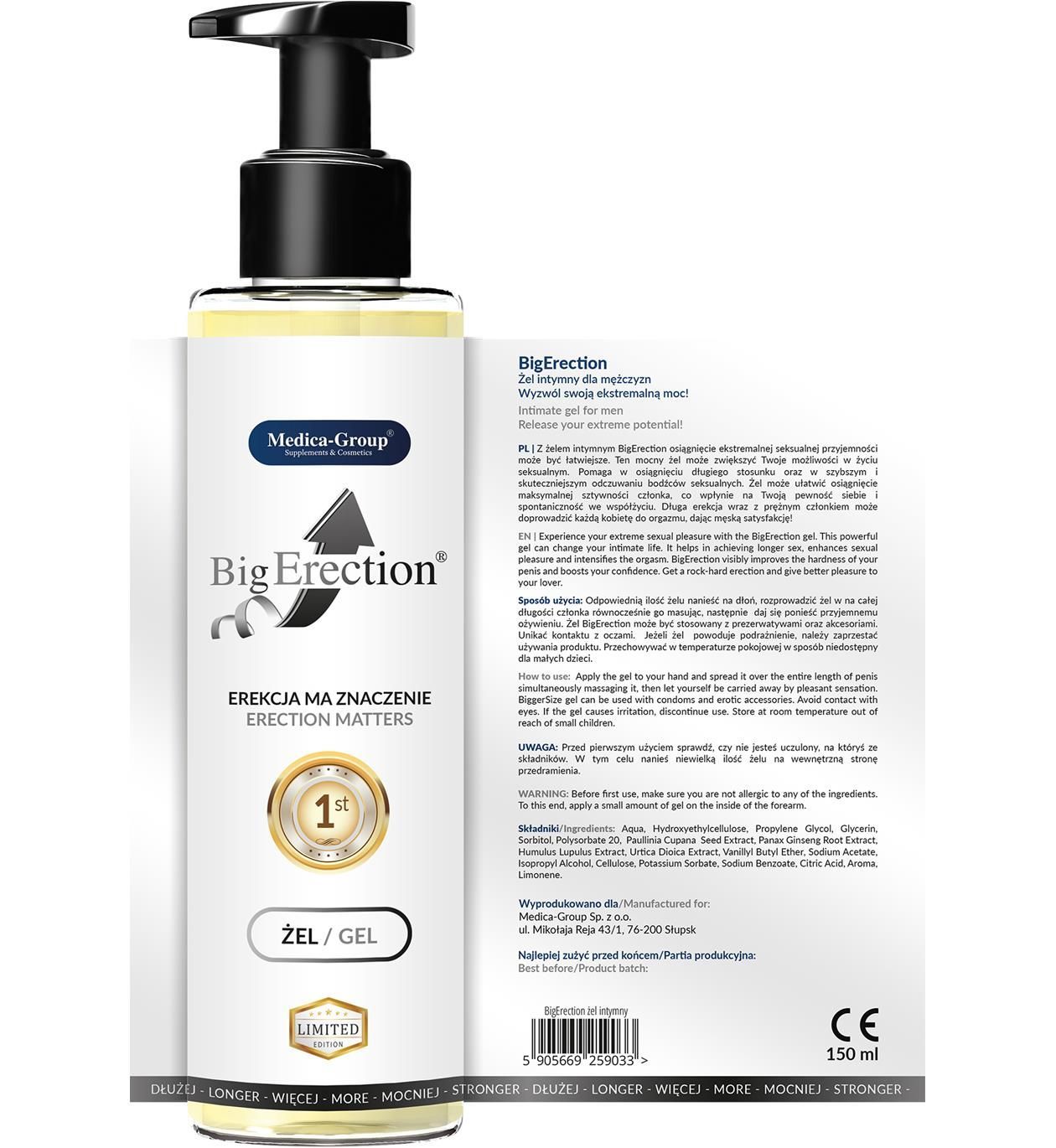 Medica-Group BigErection - Żel na erekcję, Bezzapachowy, 150 ml