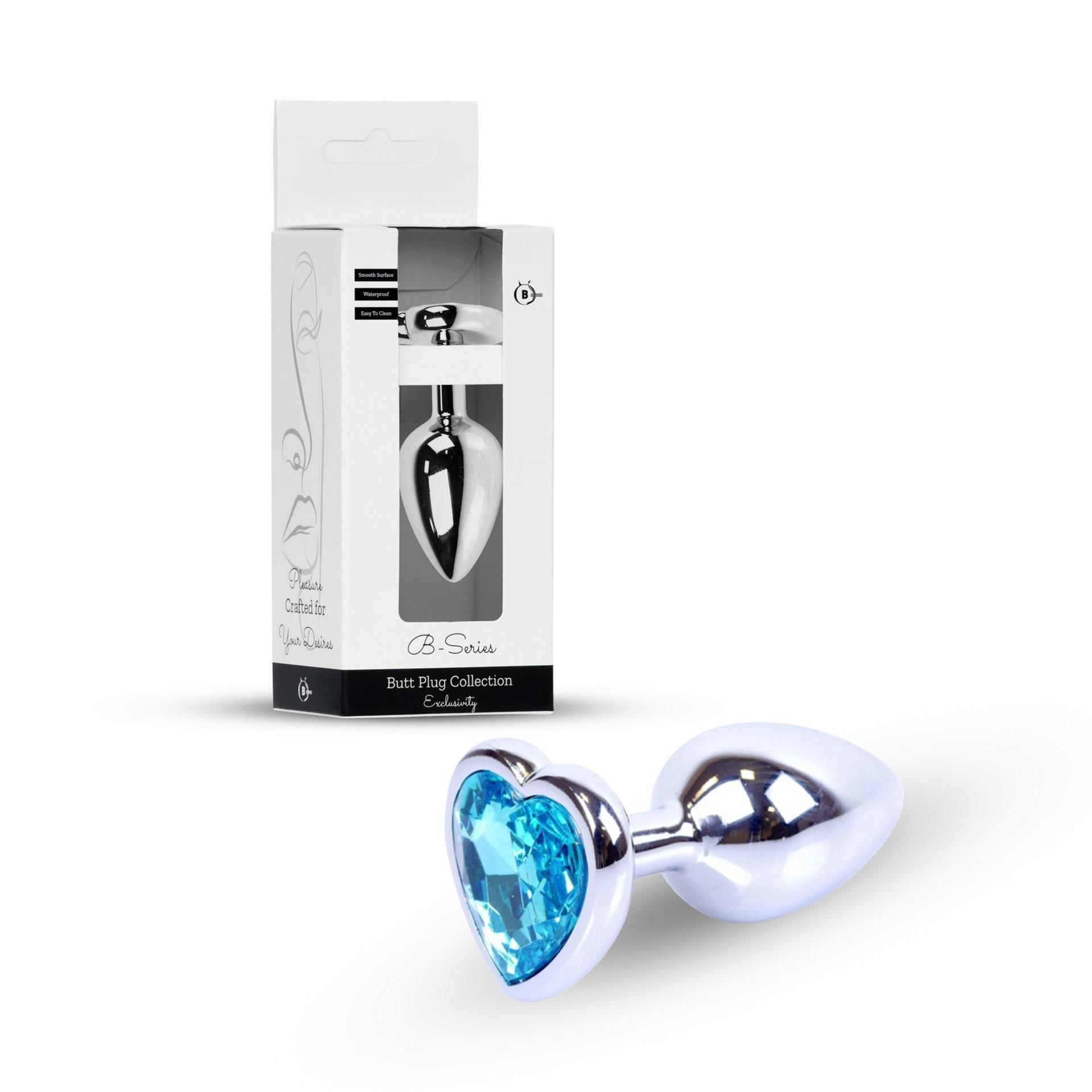 Korek analny B - Series HeavyFun Jewellery Silver Heart, 7 cm (niebieski)