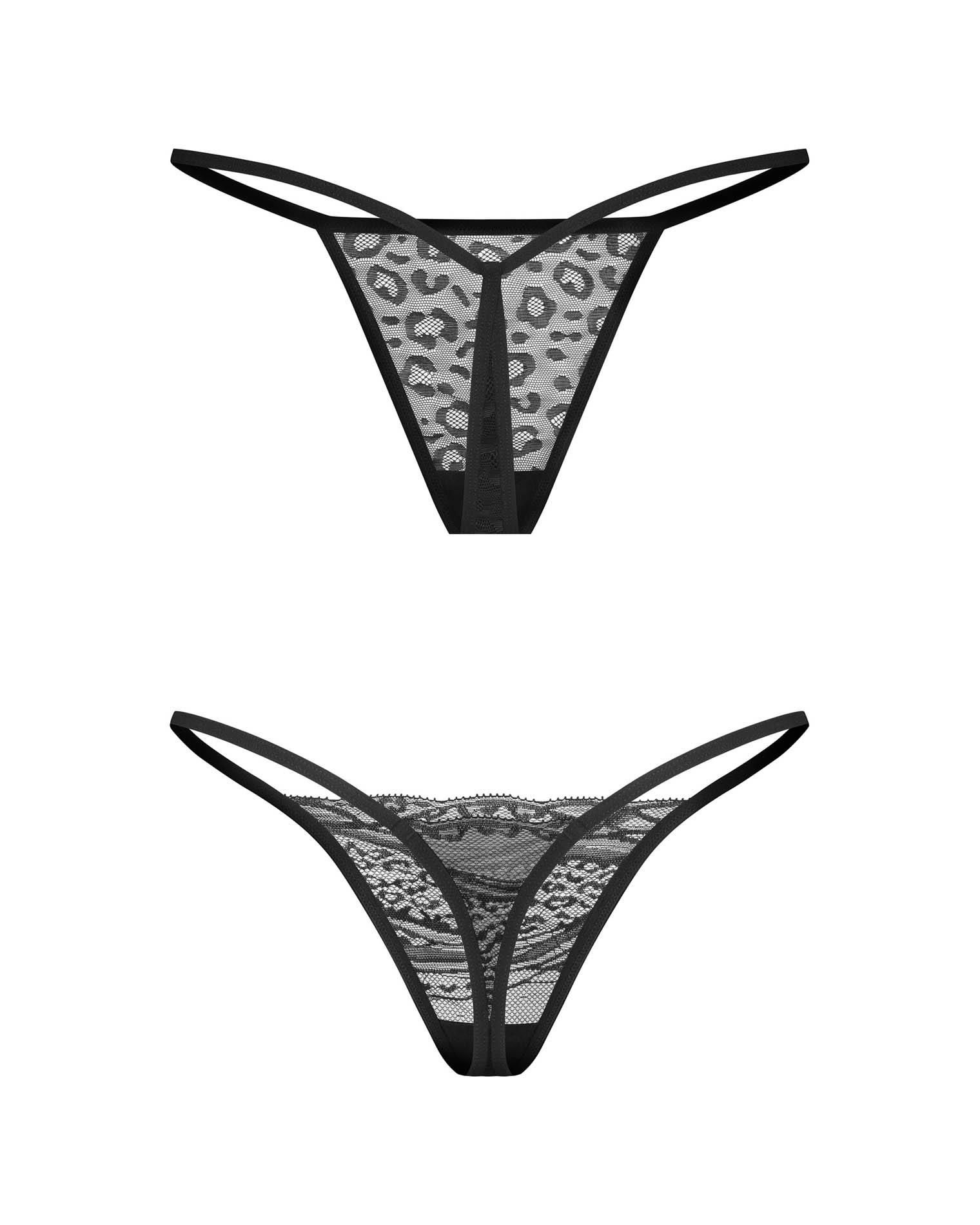 Комплект стрингов Obsessive Clara S/M, 2 шт (черный)