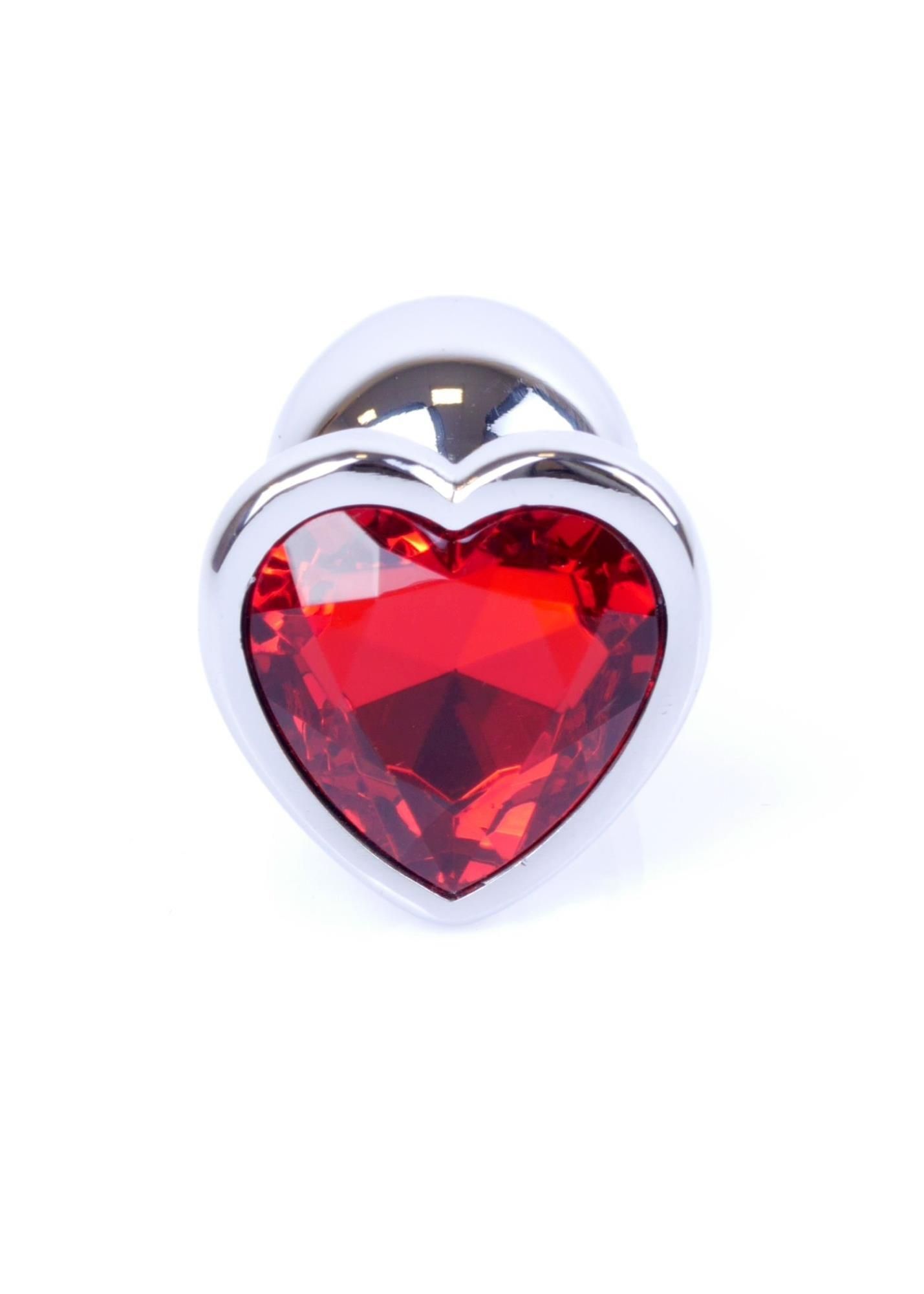 Анальна пробка с кристаллом Jewellery Silver  Heart Plug, 7х2.7 см (красный)