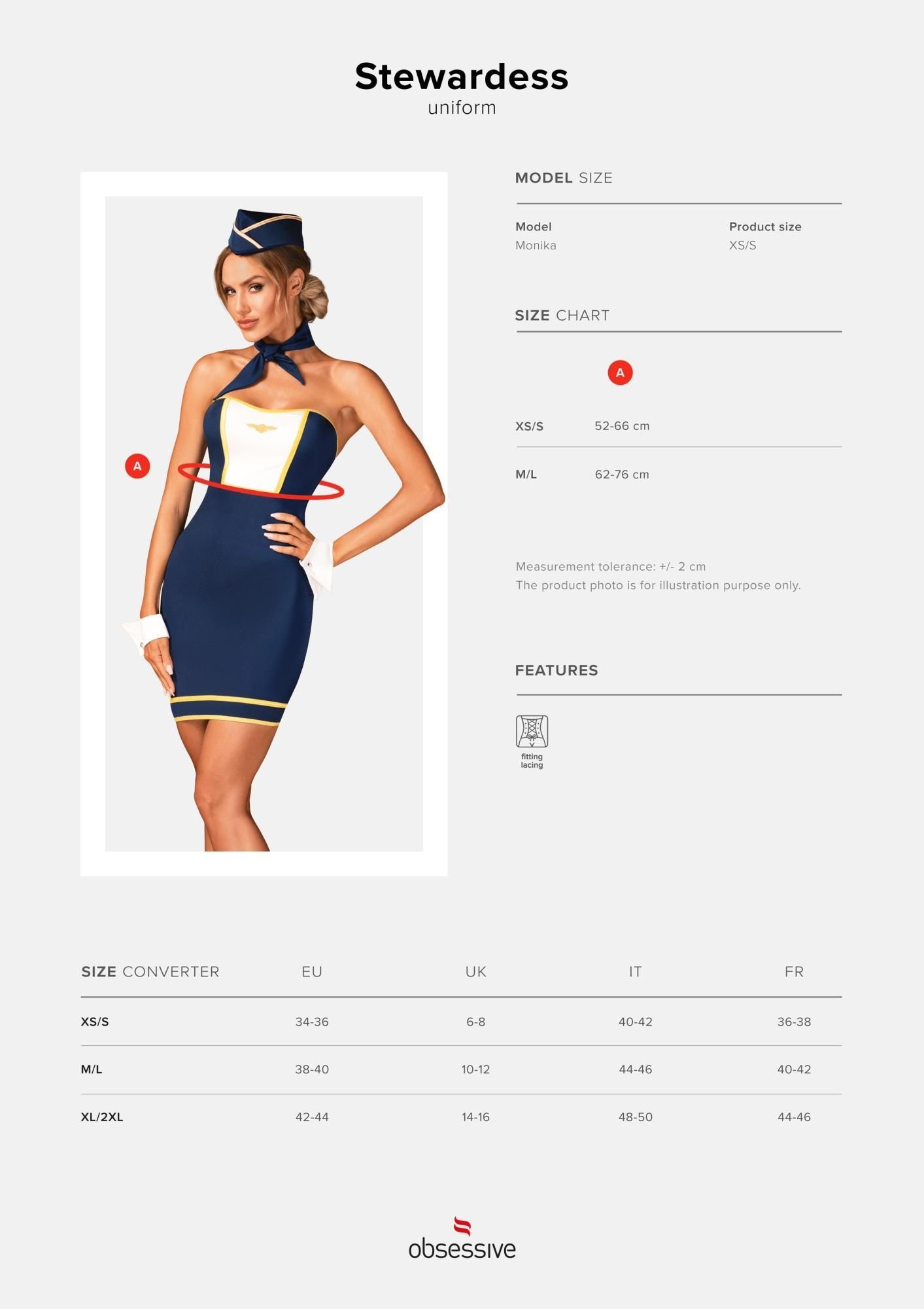 Эротический костюм стюардессы Obsessive Stewardess Uniform, XS/S (синий)