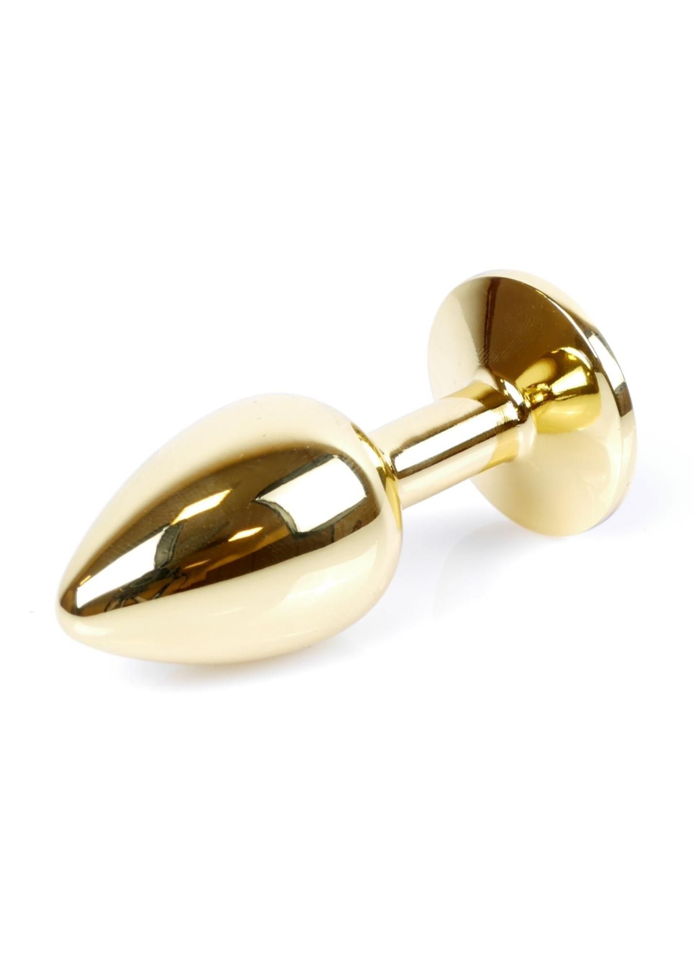 Металева анальна пробка з кристалом Boss Jewellery Gold Plug, 7 см (прозорий)
